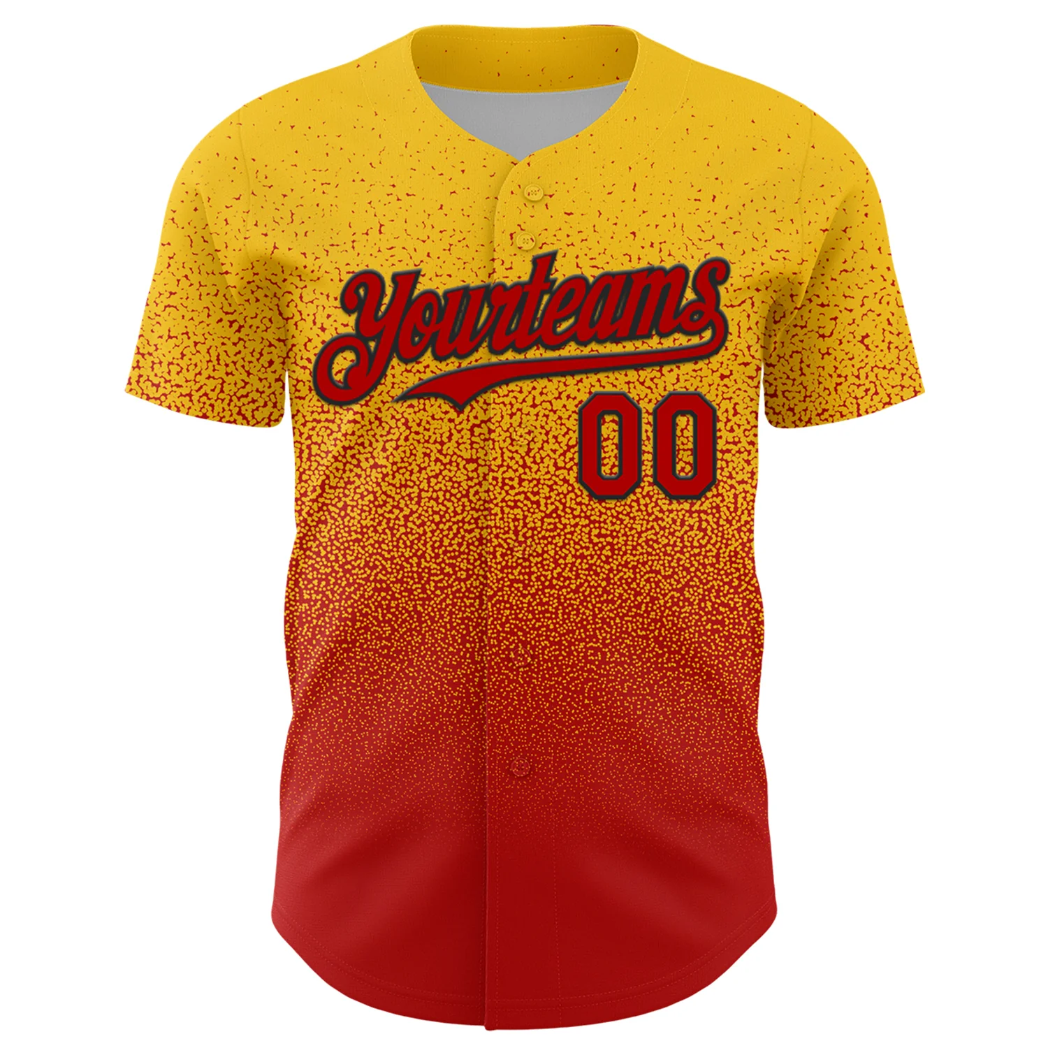 Custom Yellow Red-Black Fade Fashion Speckle Authentic Baseball Jersey - Image 2