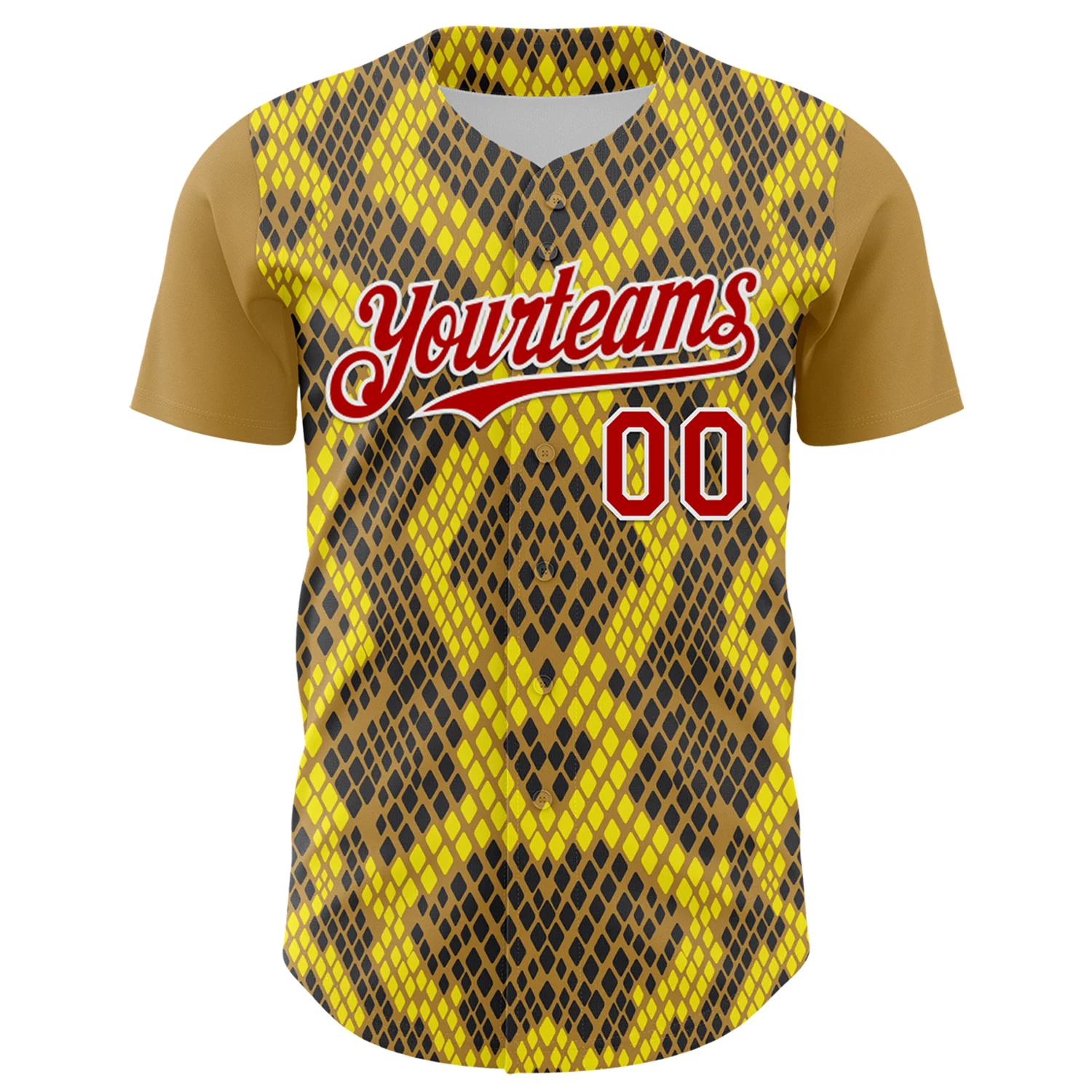 Custom Yellow Red Black-White 3D Pattern Design Rave Party Animal Snake Python Print Authentic Baseball Jersey - Image 2