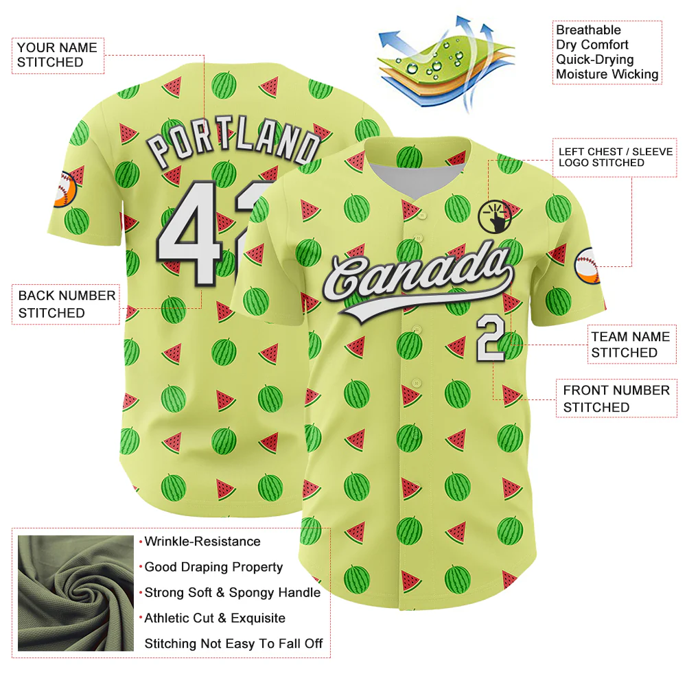 Custom Yellow White-Black 3D Hawaii Fruit Watermelon Authentic Baseball Jersey - Image 3