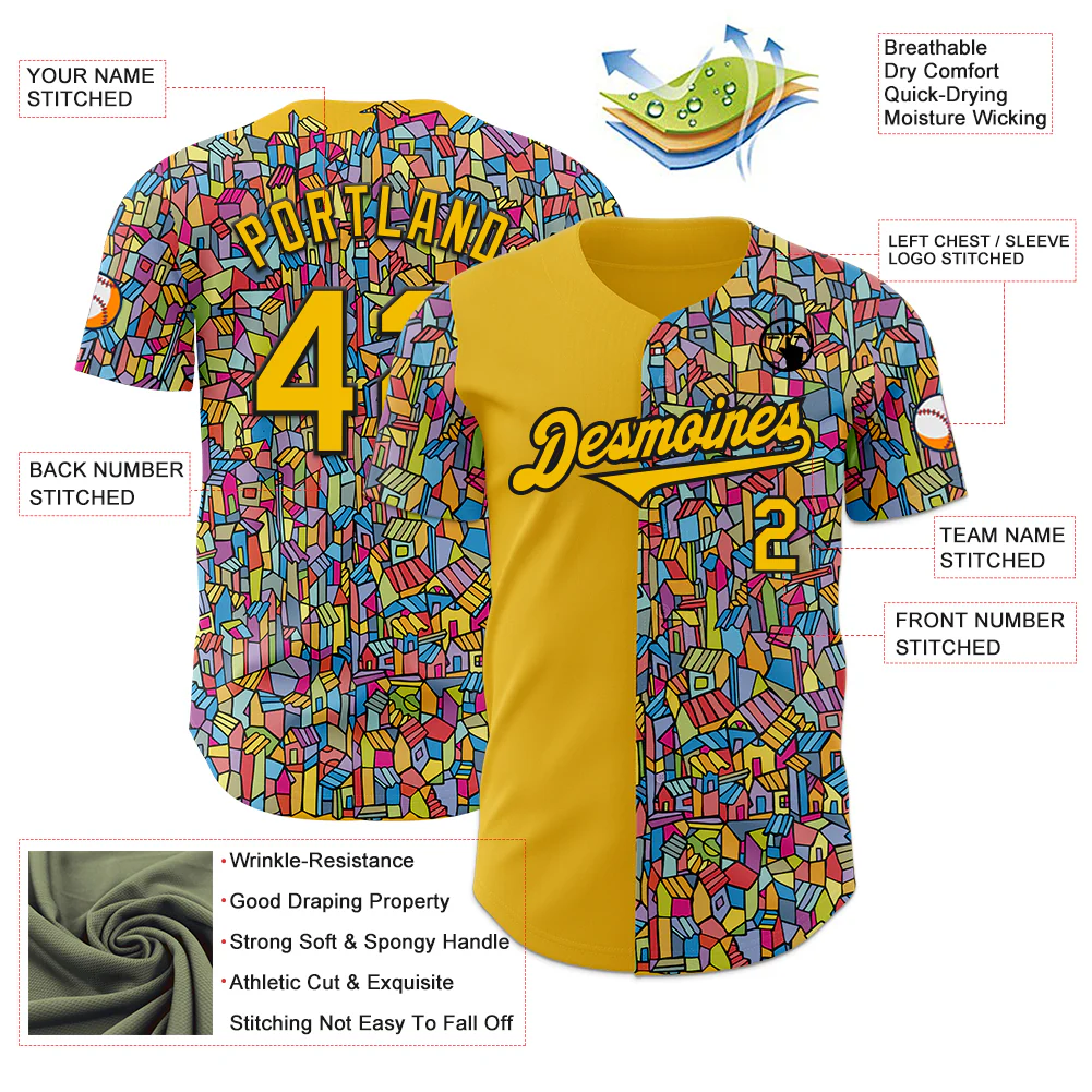 Custom Yellow Black Ninhol Favela II Authentic Baseball Jersey - Image 3
