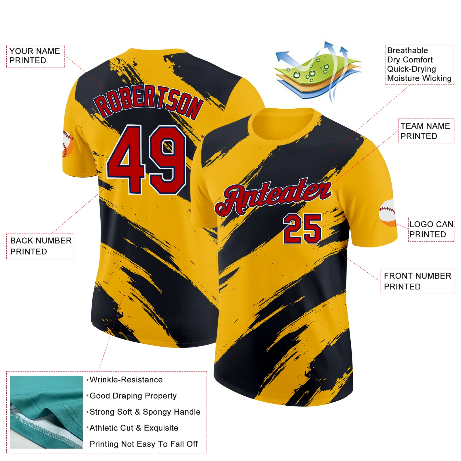 Custom Yellow Red Black-Navy 3D Esports Performance T-Shirt - Image 2