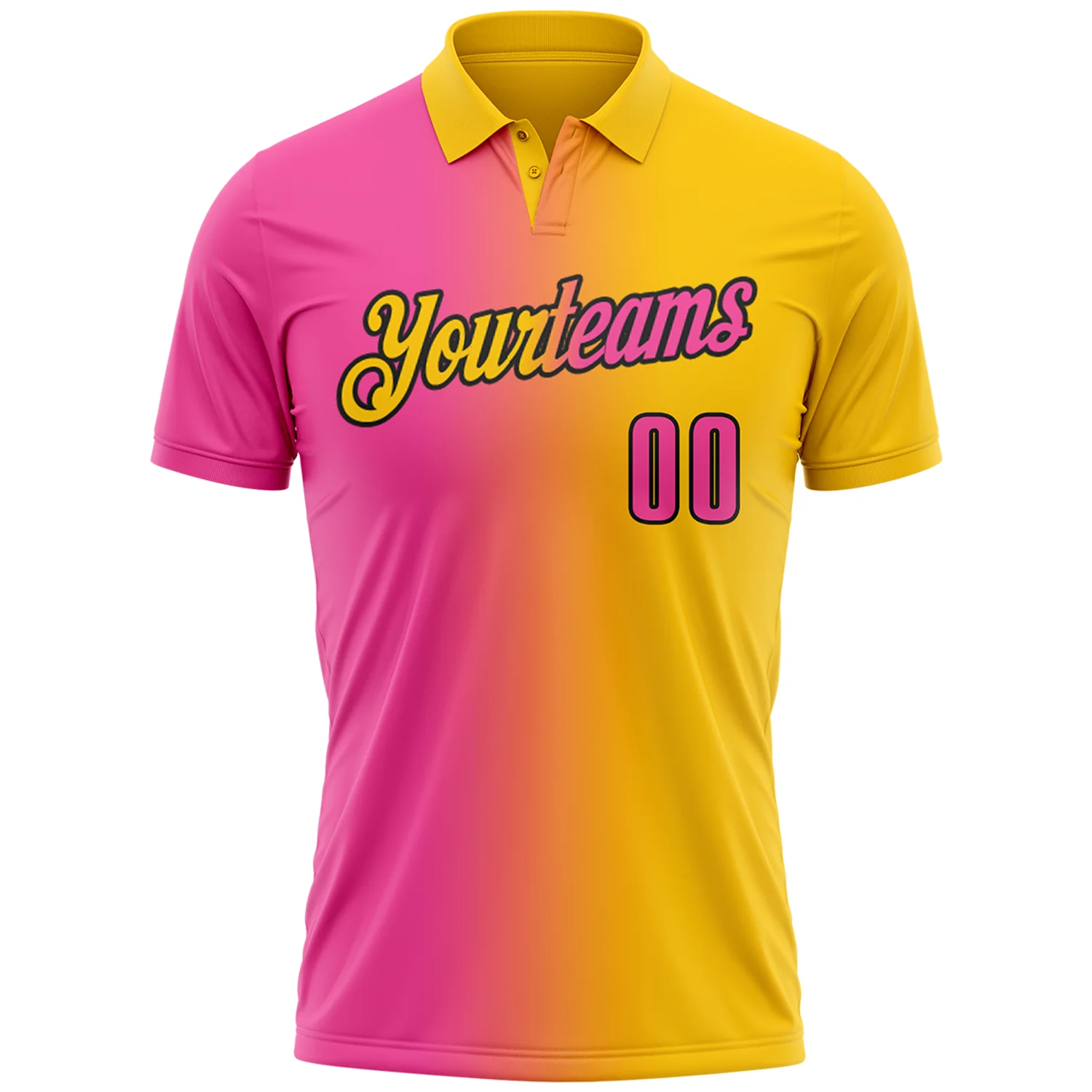Custom Yellow Pink-Black 3D Gradient Fashion Performance Polo Shirt - Image 2