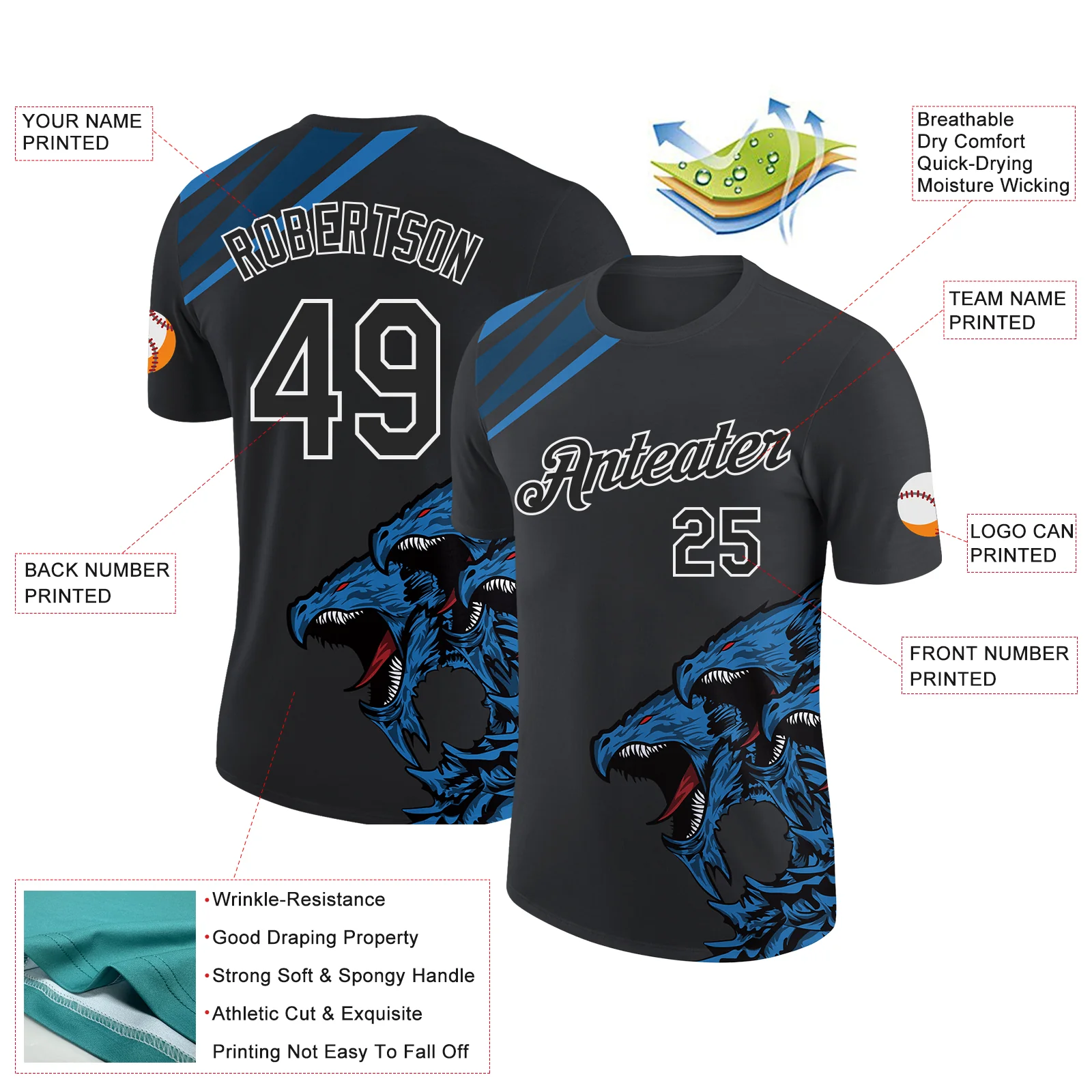 Custom Black Blue-White 3D Esports Performance T-Shirt - Image 2