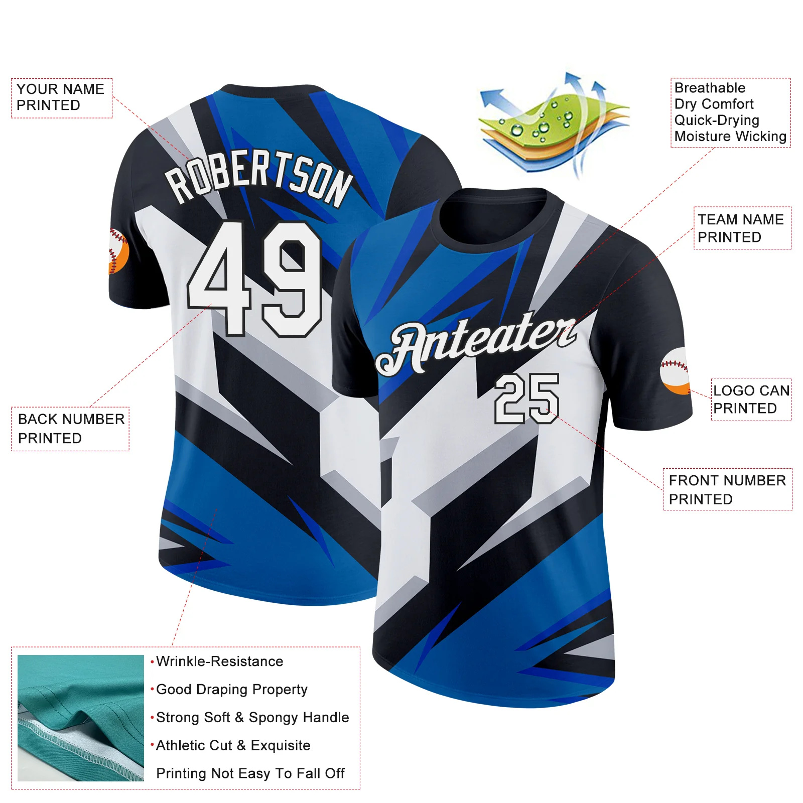 Custom Black White-Blue 3D Esports Performance T-Shirt - Image 2