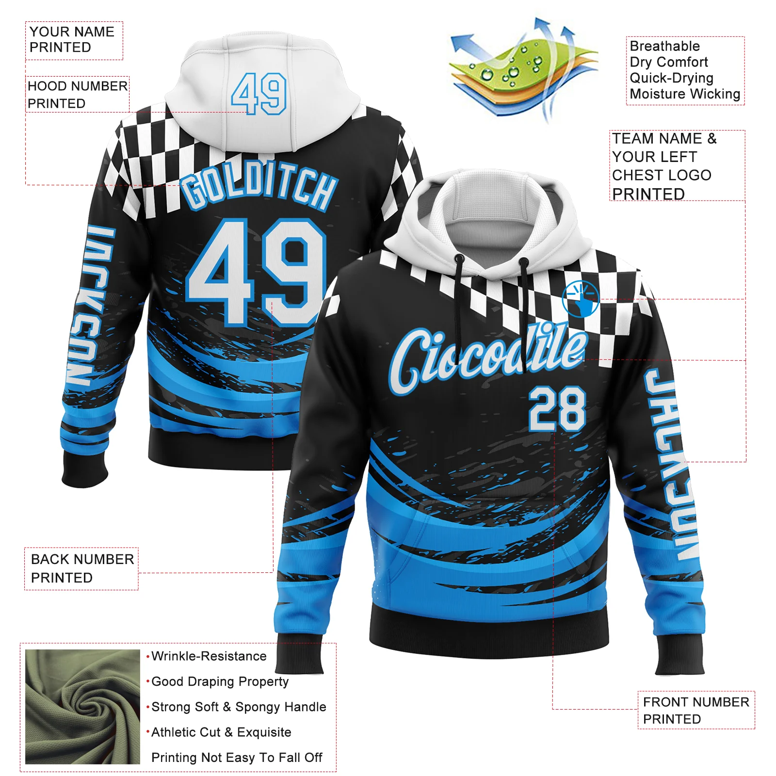 Custom Black White-Blue 3D Pattern Design Formula Auto Car Racing Motorsport Sports Pullover Sweatshirt Hoodie - Image 2