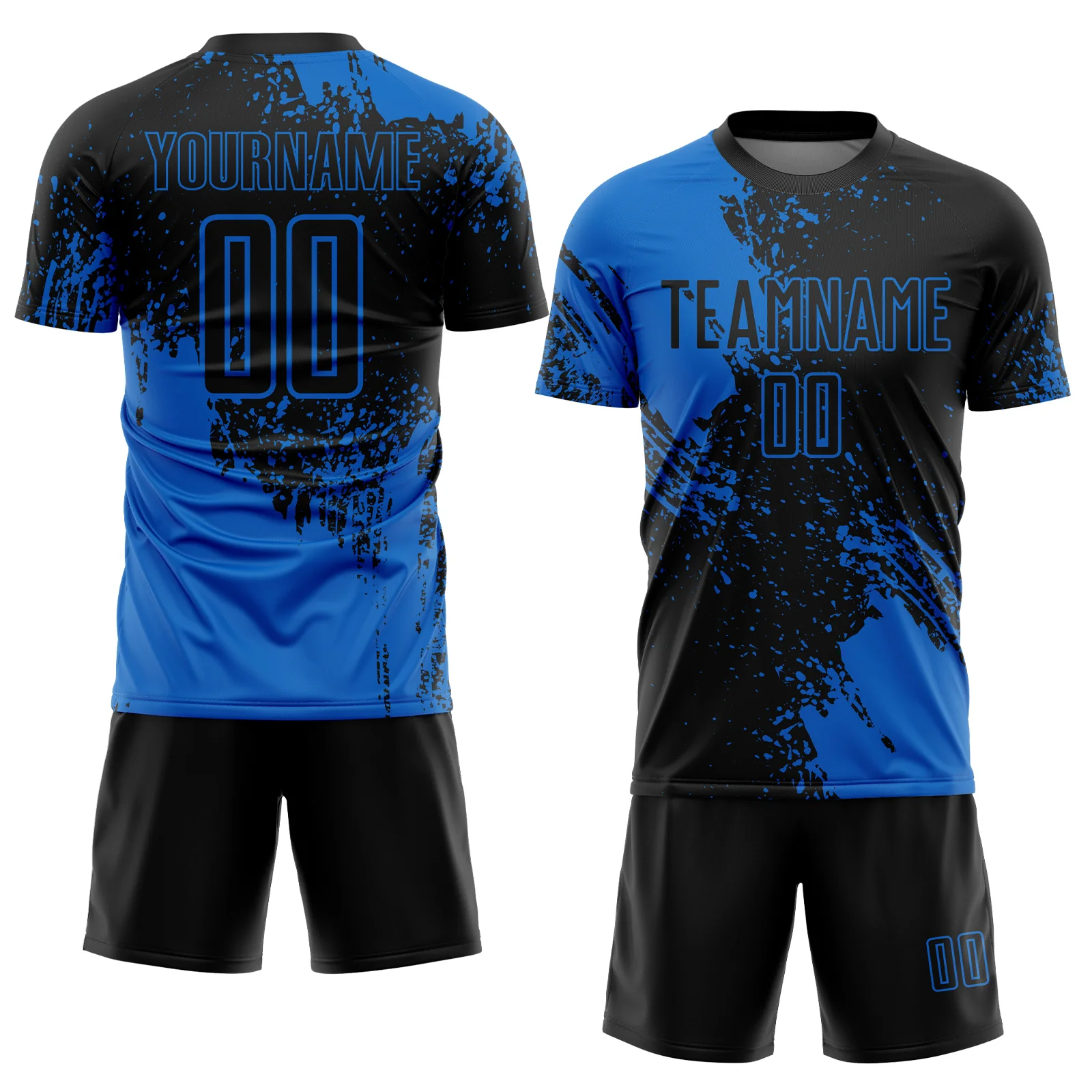 Custom Black Blue Abstract Brush Stroke Sports Sublimation Soccer Uniform Jersey - Image 2