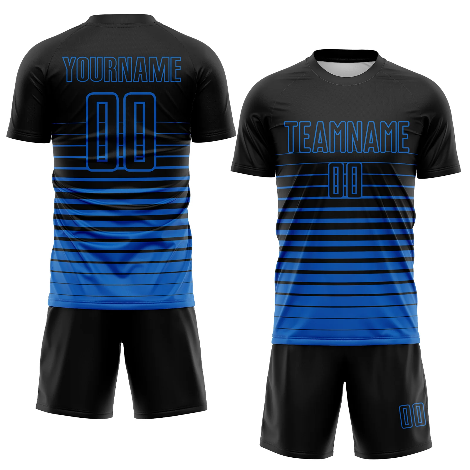 Custom Black Blue Gradient Pinstripe Sublimation Soccer Uniform Jersey - Image 2