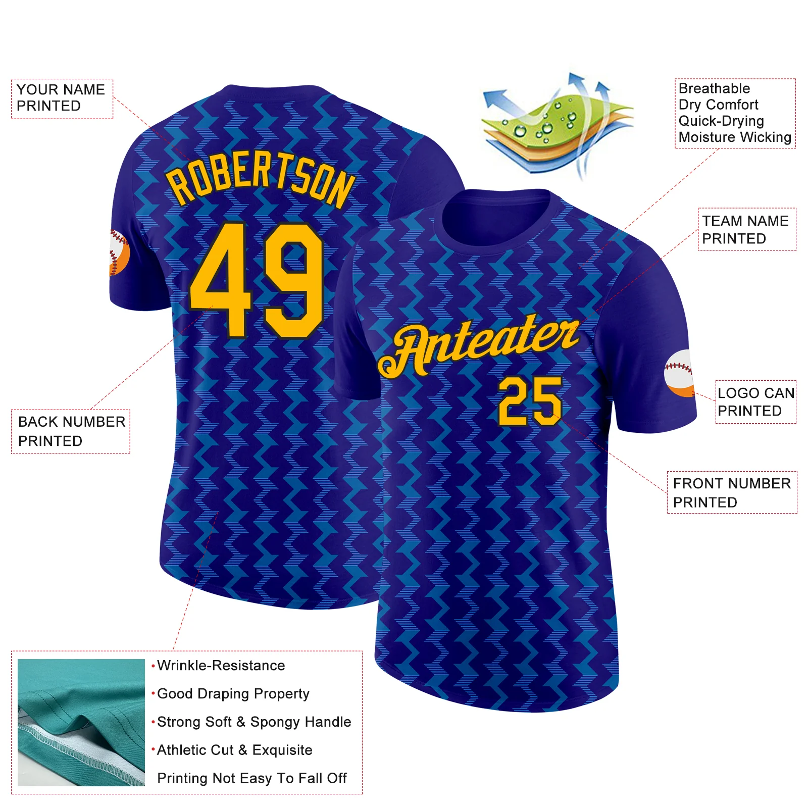 Custom Dark Purple Gold Blue-Black 3D Esports Performance T-Shirt - Image 2