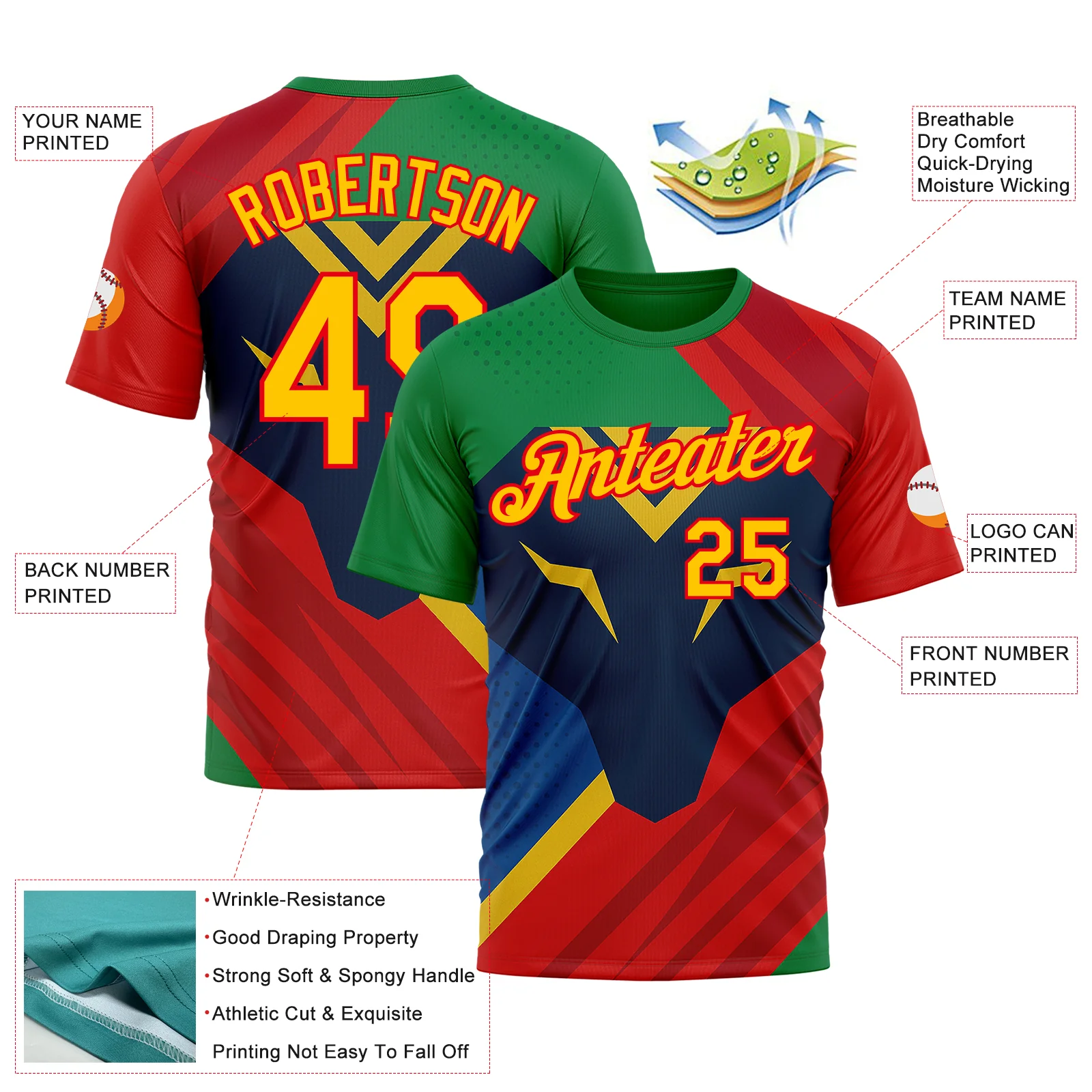 Custom Green Yellow Blue-Fire Red 3D Pattern Design Mexico Brazil Sportswear Performance T-Shirt - Image 2