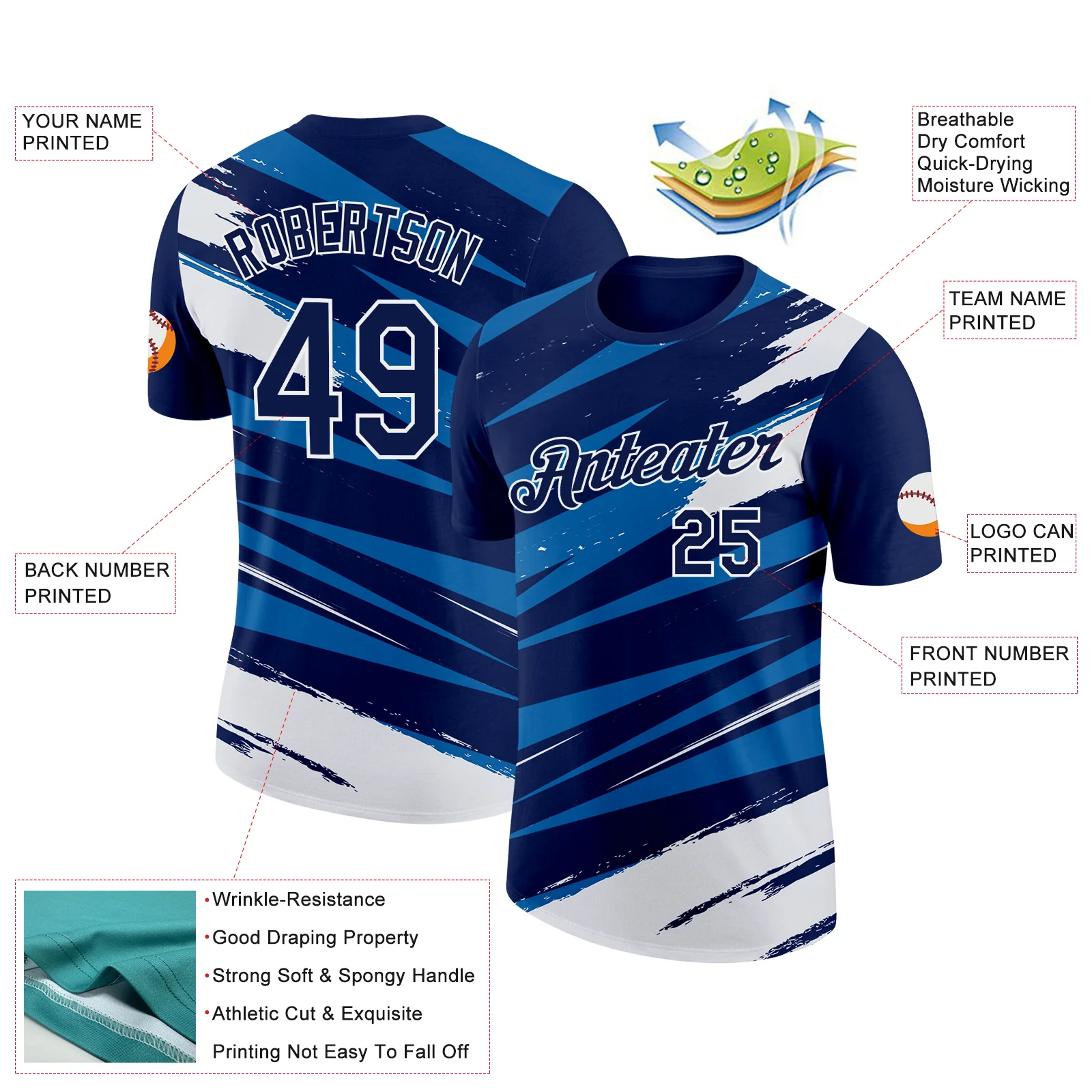 Custom Navy Blue-White 3D Esports Performance T-Shirt - Image 2