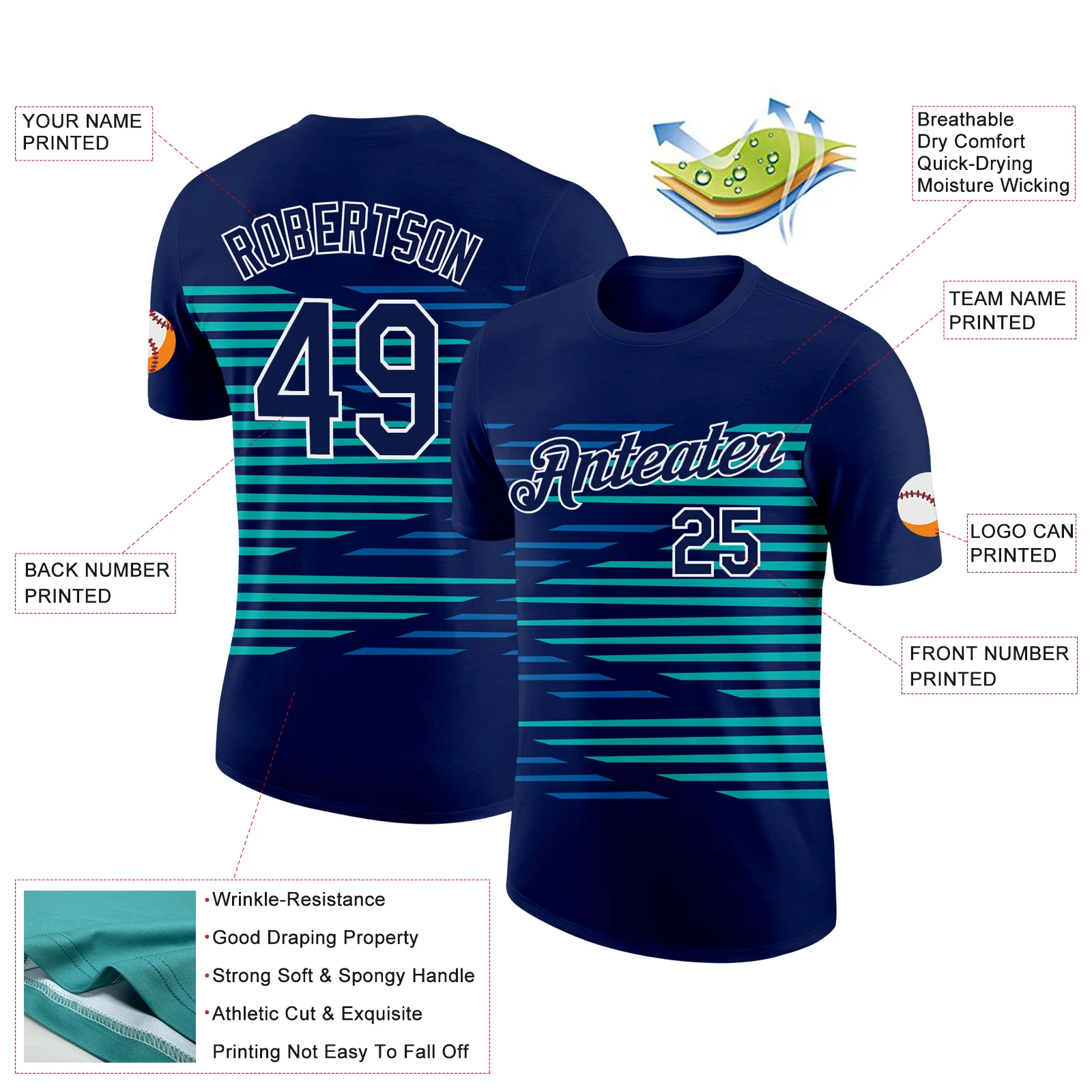 Custom Navy Blue-Aqua 3D Esports Performance T-Shirt - Image 2