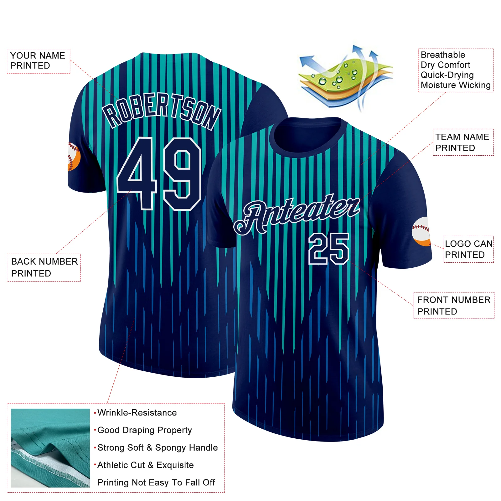 Custom Navy Blue-Aqua 3D Esports Performance T-Shirt - Image 2