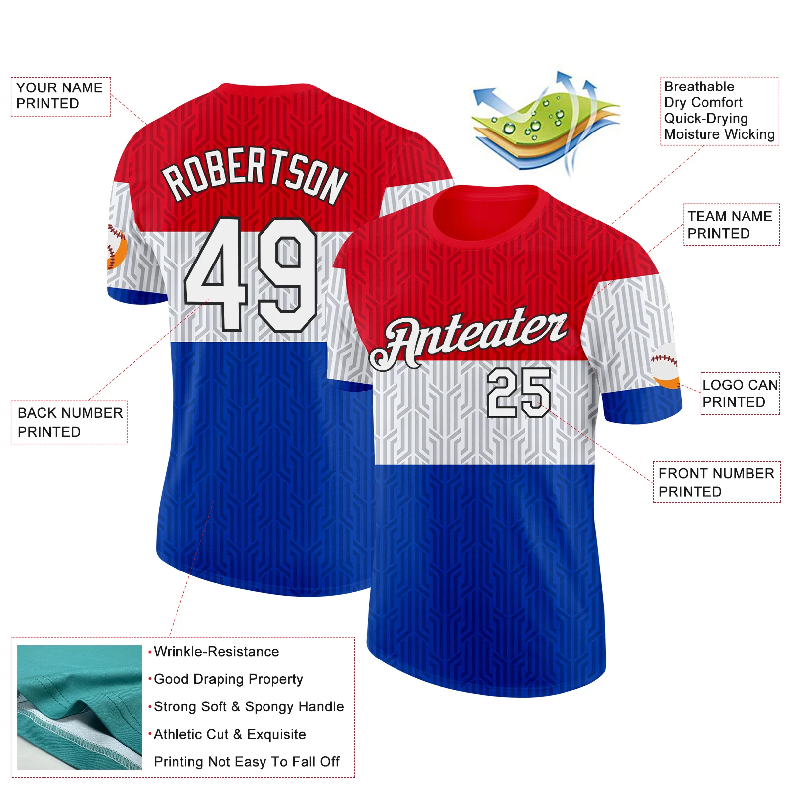 Custom Red White Blue-Black Netherlands Line Soccer Jersey Performance T-Shirt - Image 2