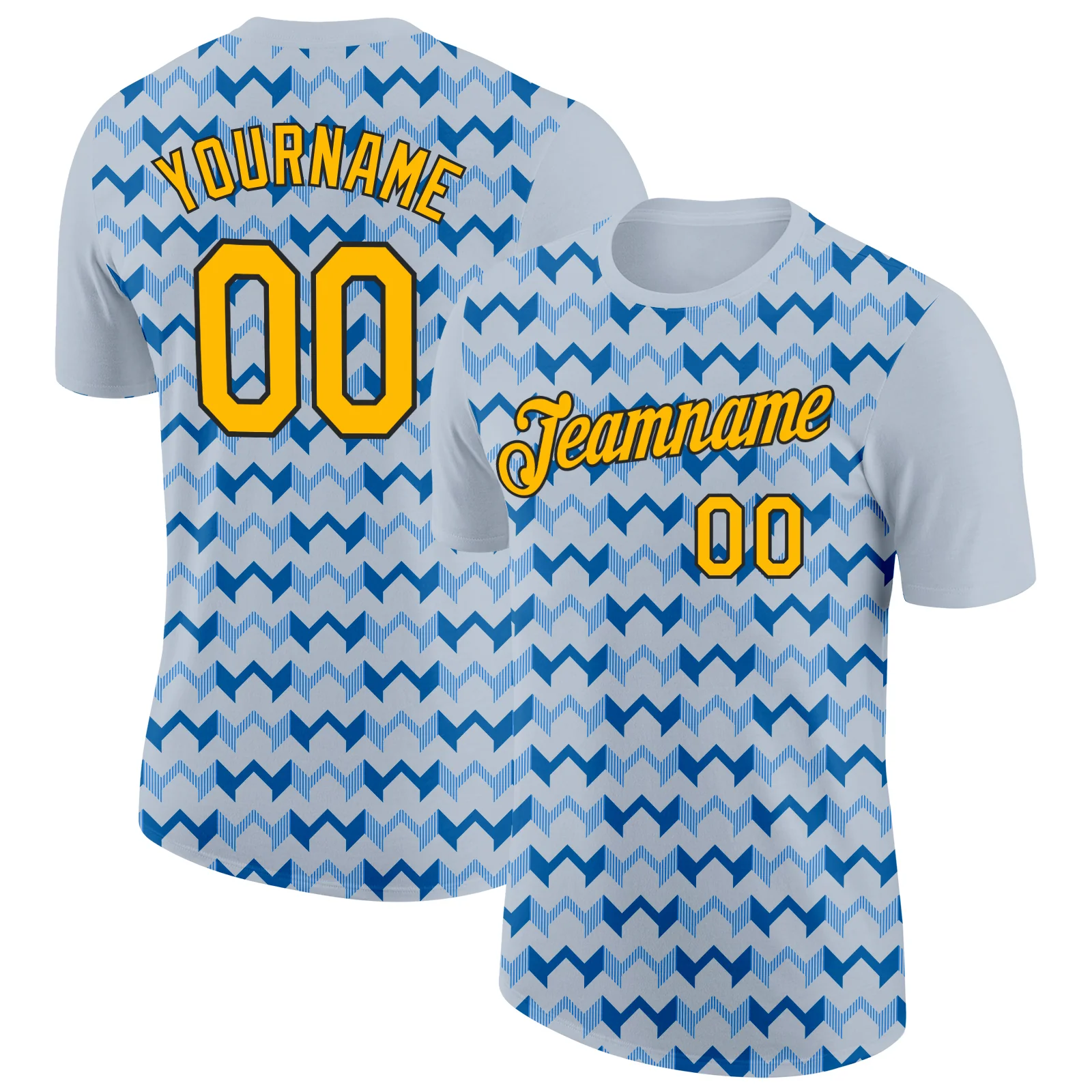 Custom Silver Gold Blue-Black 3D Esports Performance T-Shirt