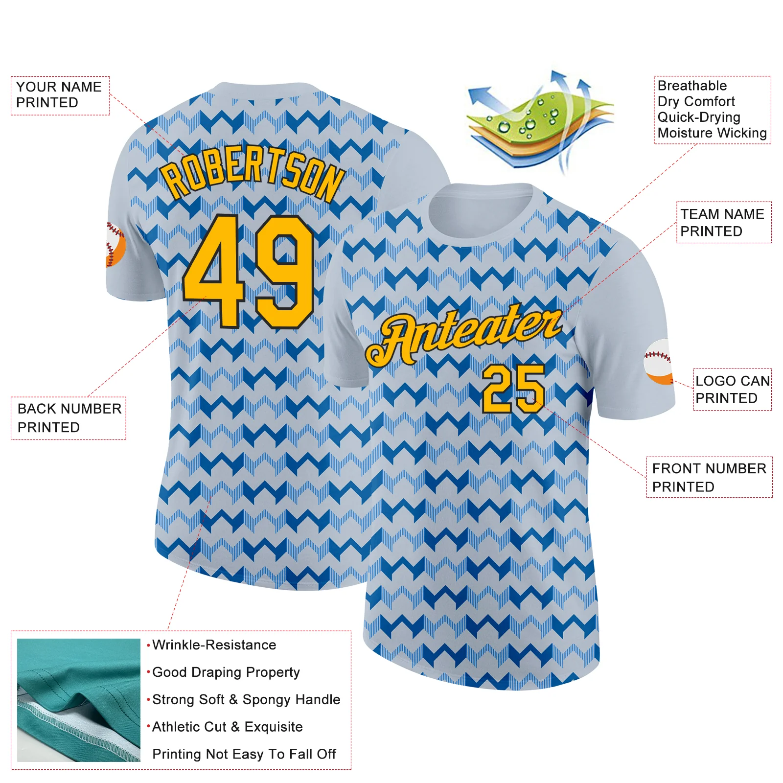 Custom Silver Gold Blue-Black 3D Esports Performance T-Shirt - Image 2