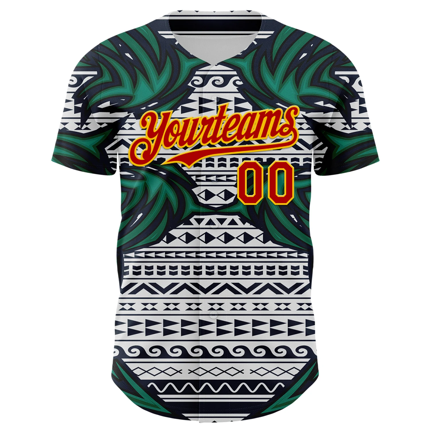 Custom White Red Blue Green-Yellow 3D Pattern Design Burner Costumes Tribal Authentic Baseball Jersey - Image 2