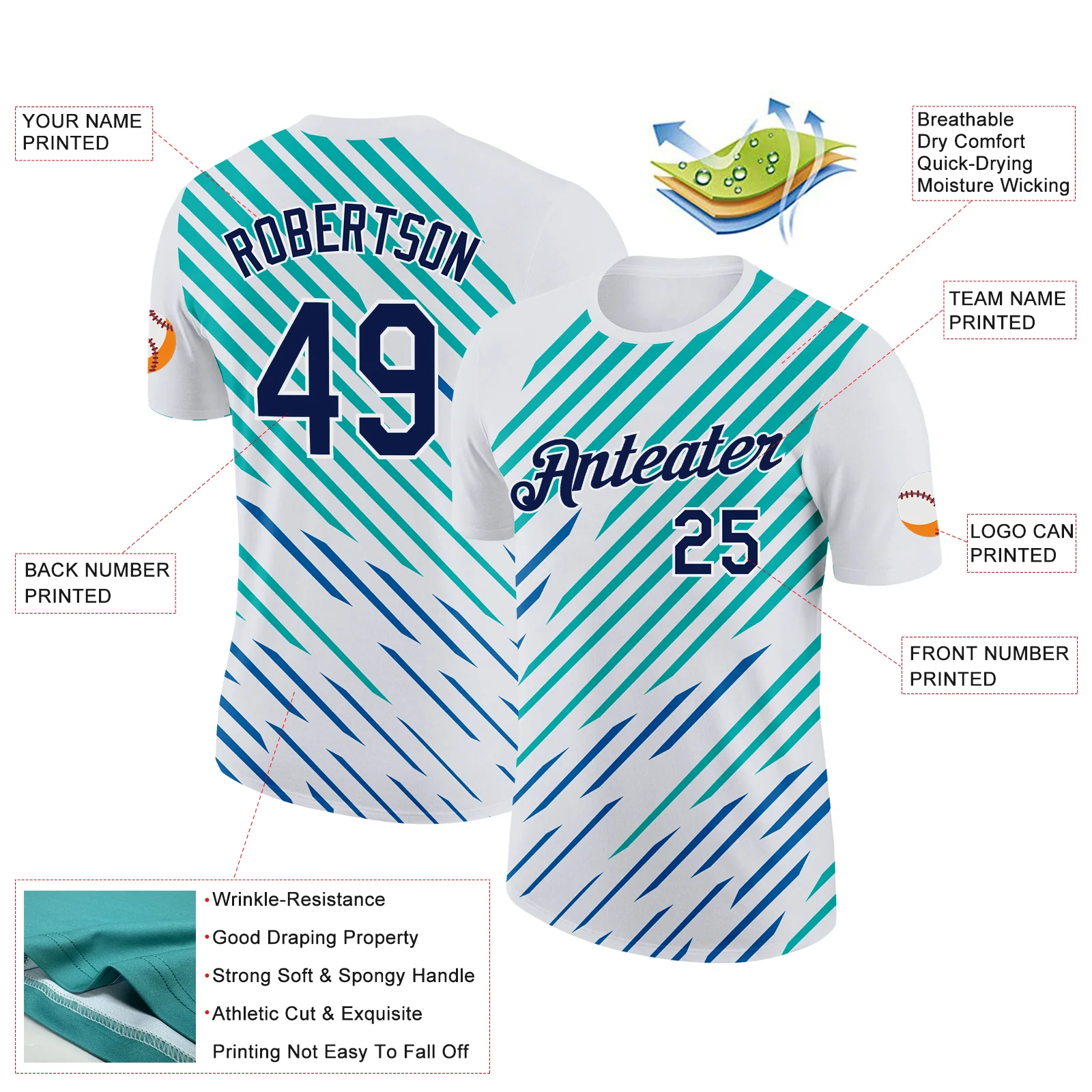 Custom White Navy Blue-Aqua 3D Esports Performance T-Shirt - Image 2