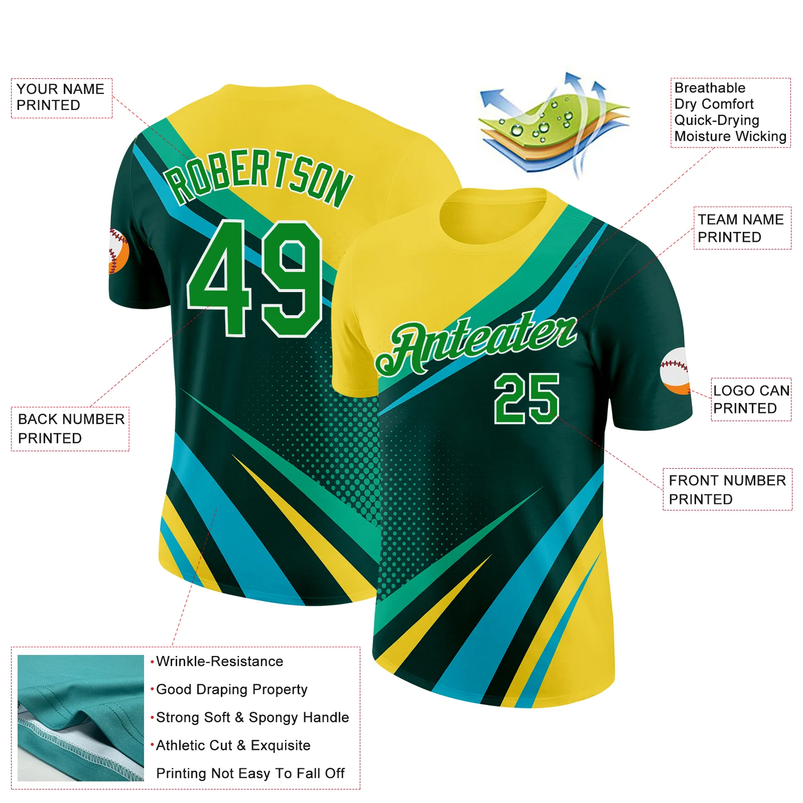 Custom Yellow Grass Green Blue-White 3D Pattern Design Brazil Sportswear Performance T-Shirt - Image 2
