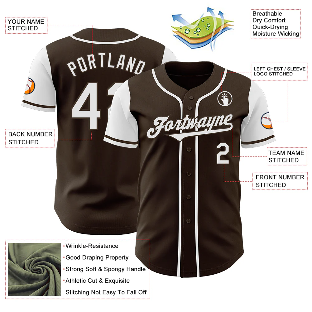 Custom Brown White Authentic Two Tone Baseball Jersey - Image 3
