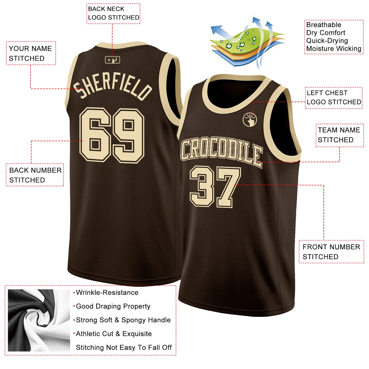 Custom Brown Cream Authentic Basketball Jersey - Image 2