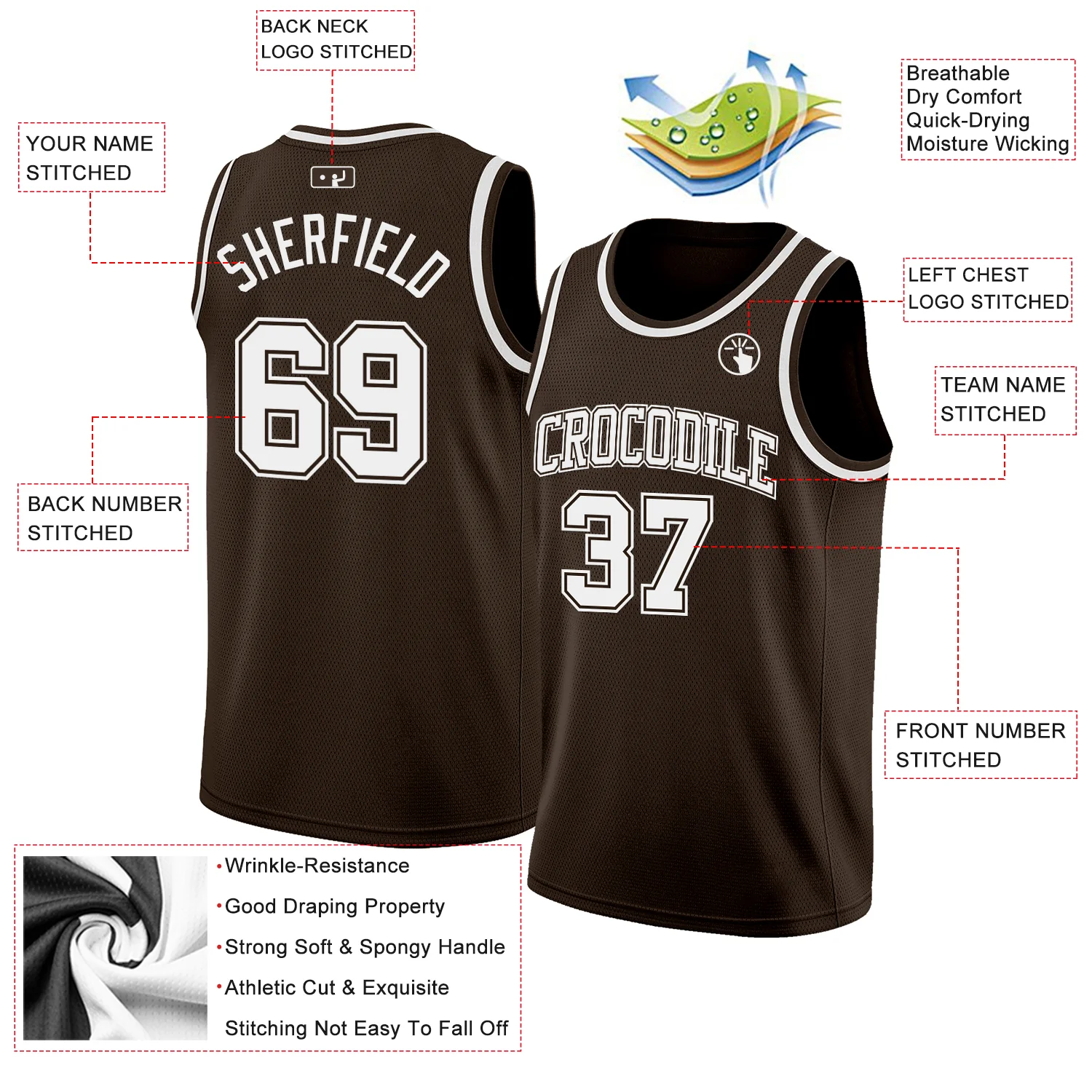 Custom Brown White Authentic Basketball Jersey - Image 2