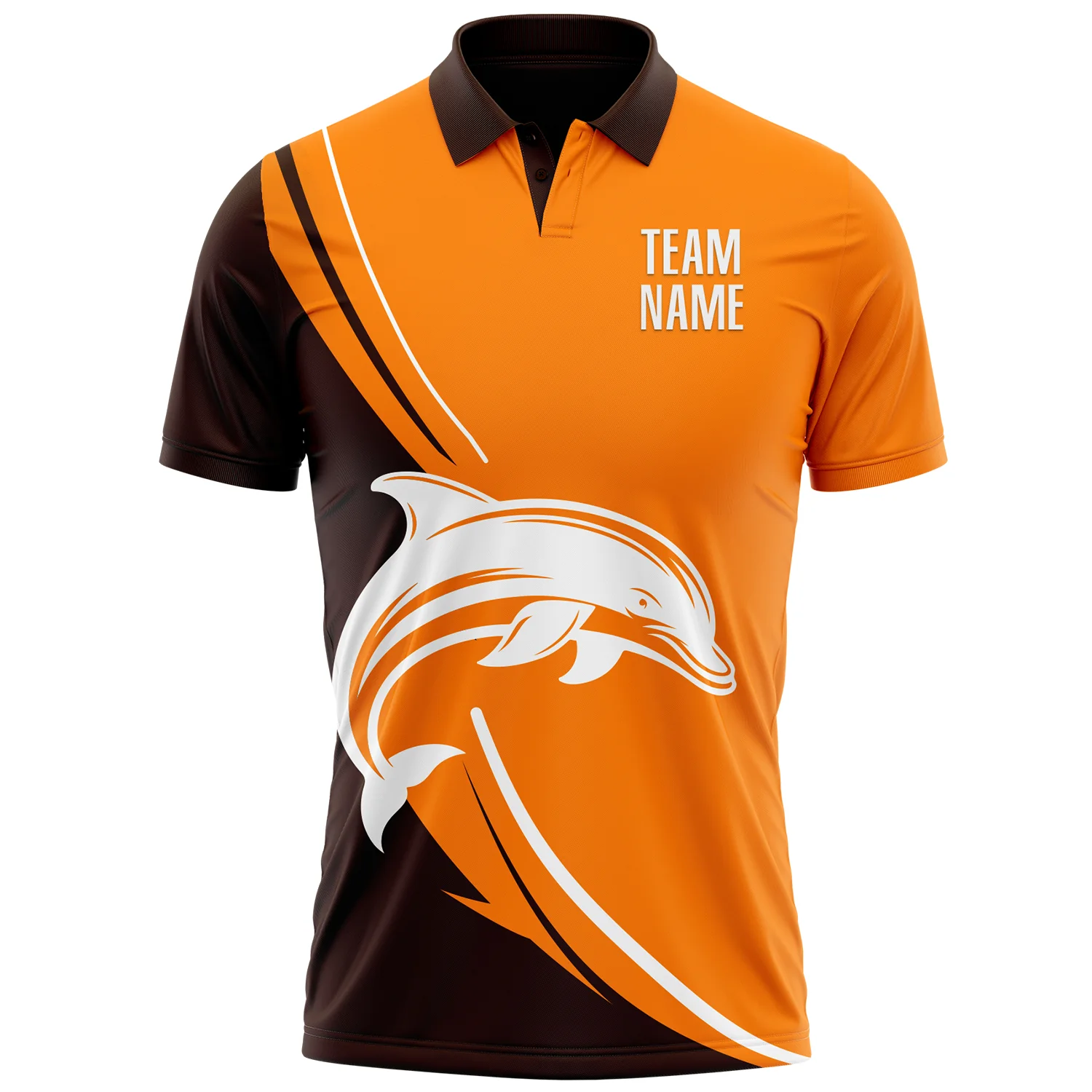 Custom Bay Orange White-Brown 3D Pattern Design Animal Dolphin Performance Polo Shirt - Image 2
