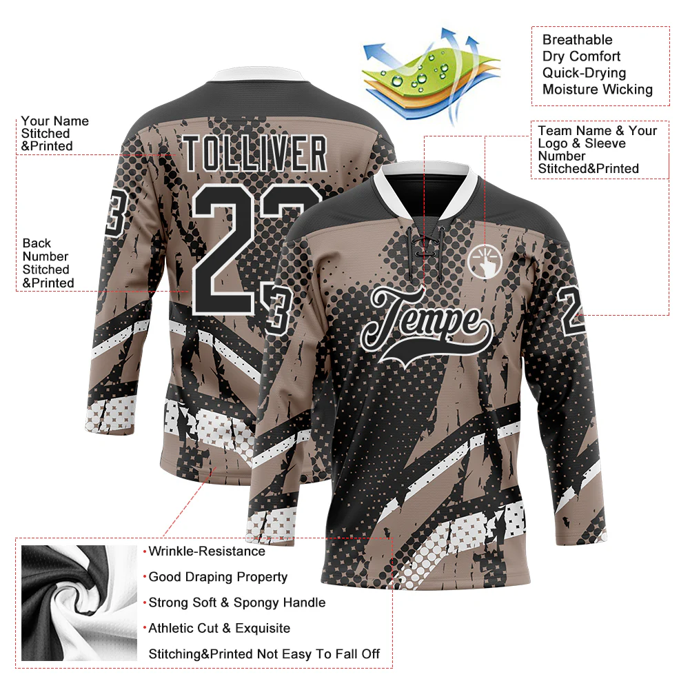 Custom Black Brown-White 3D Pattern Abstract Hockey Lace Neck Jersey - Image 3