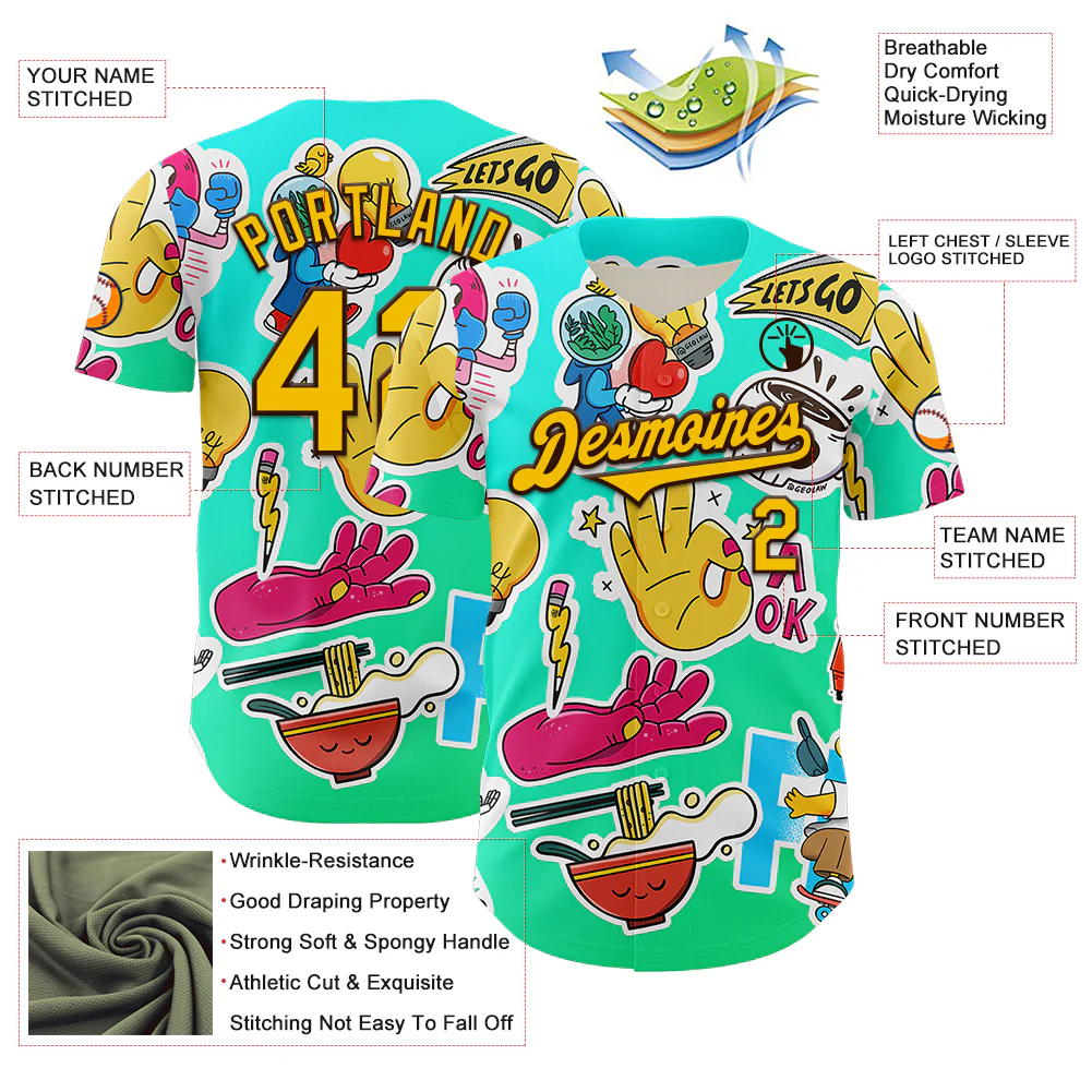 Custom Blue Yellow-Brown 3D Geo Law OK Authentic Baseball Jersey - Image 3
