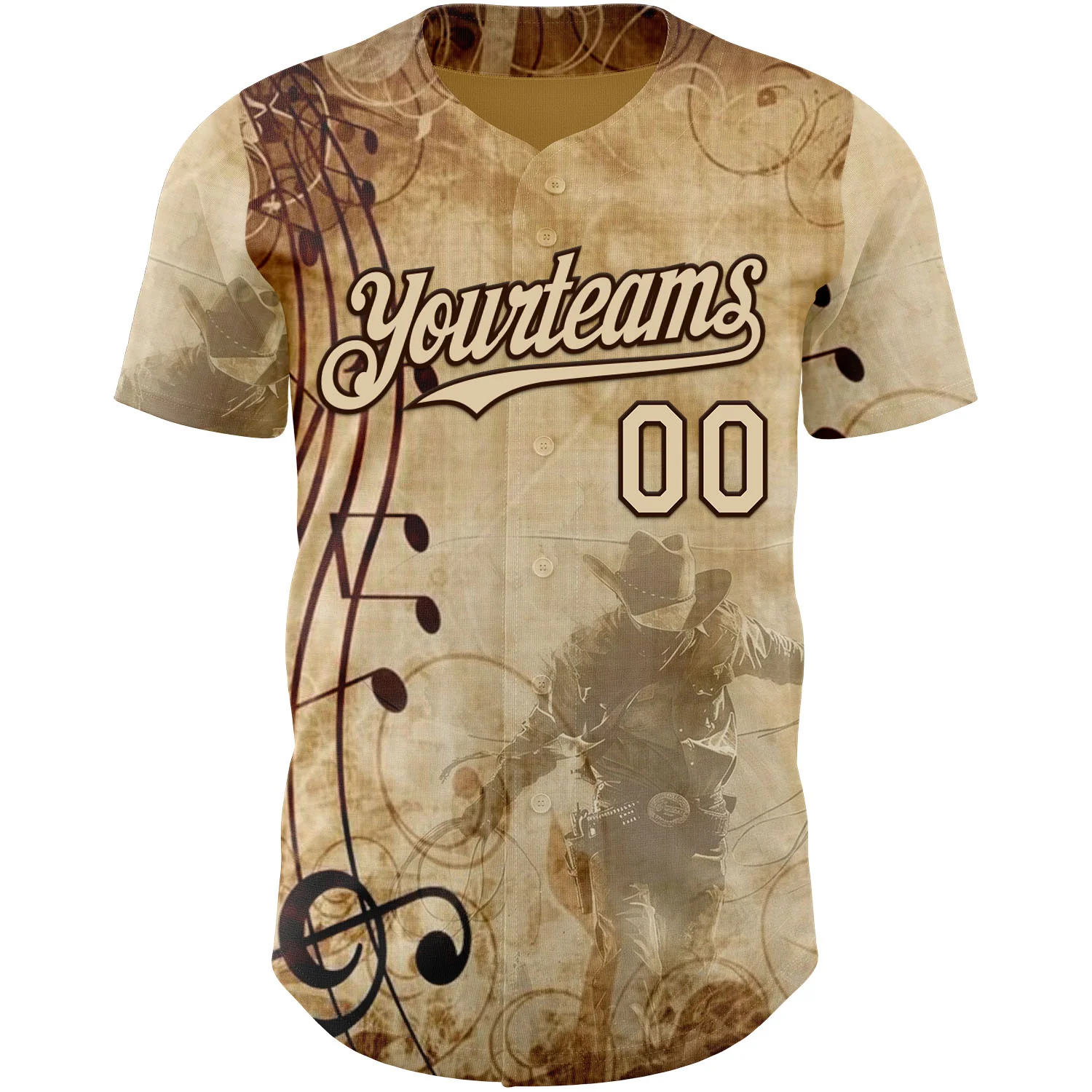Custom City Cream Brown Texas Grunge Cowboy Country Music City Edition Authentic Baseball Jersey - Image 2