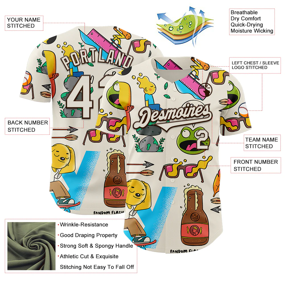 Custom Cream Brown 3D Geo Law Drink N Fly Authentic Baseball Jersey - Image 3