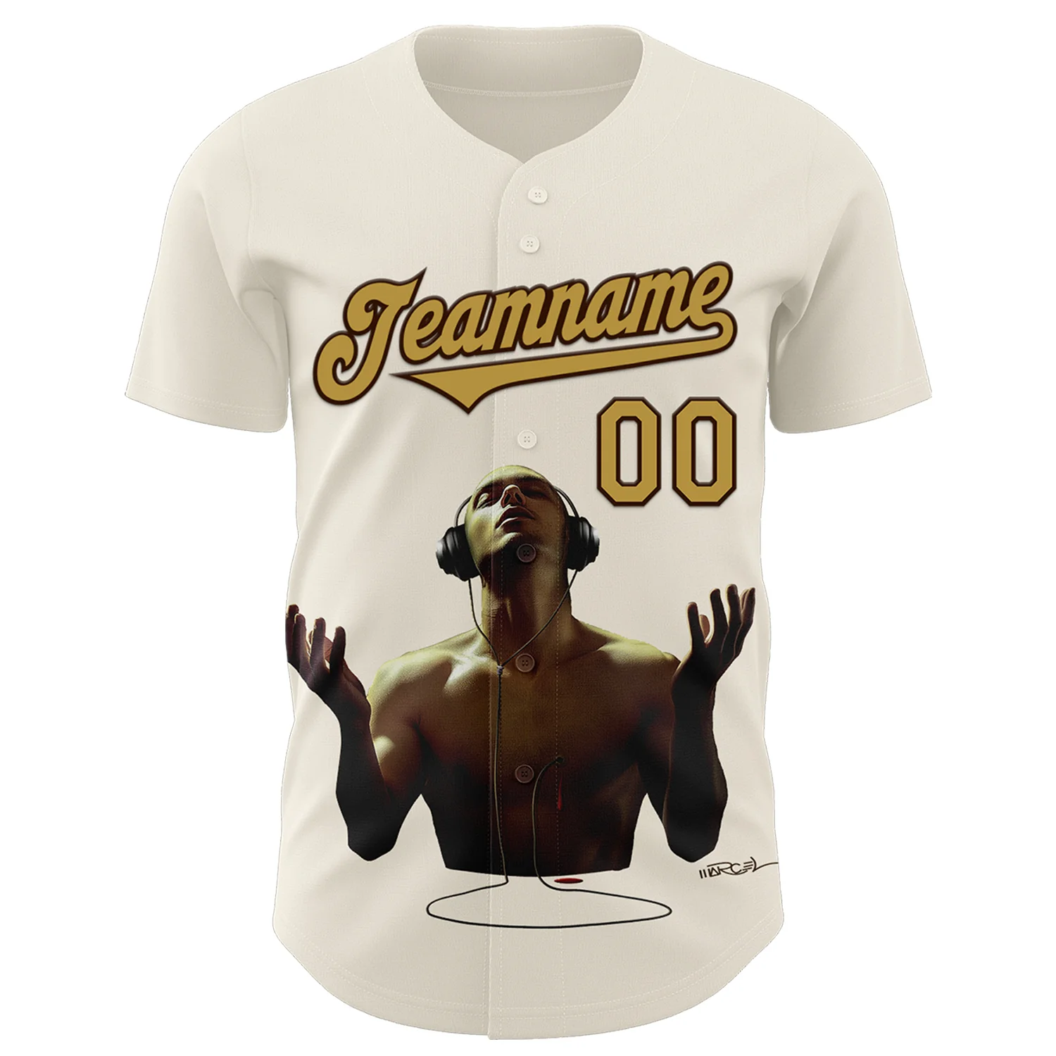 Custom Cream Old Gold-Brown 3D Marcel Caram Echoes Of The Heart Authentic Baseball Jersey - Image 2