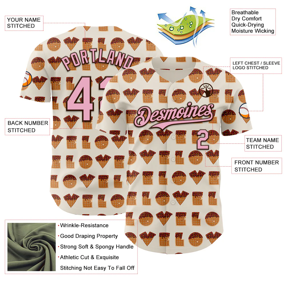 Custom Cream Light Pink-Brown Valentine's Day Love Heart Authentic Baseball Jersey - Image 3