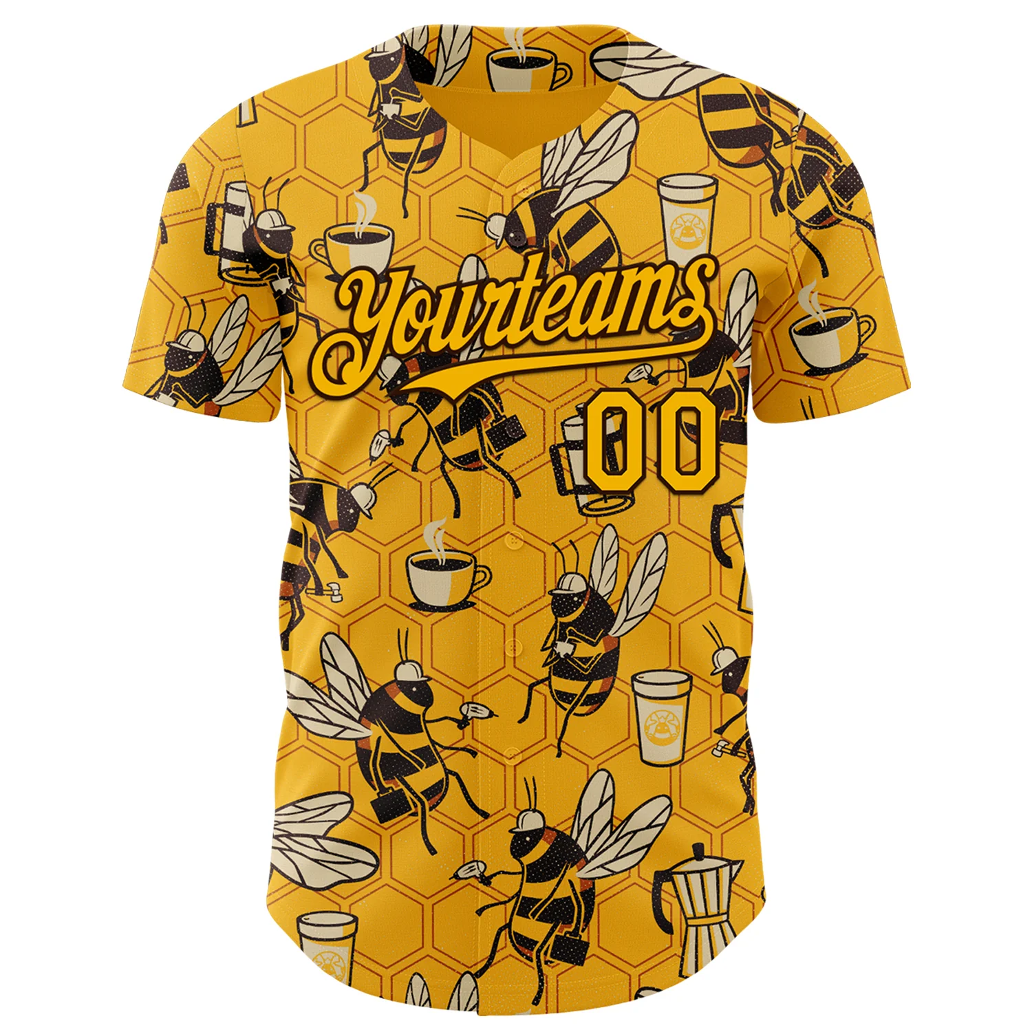 Custom Gold Gold-Brown 3D Tobe Fonseca Coffee Worker Bee Authentic Baseball Jersey - Image 2