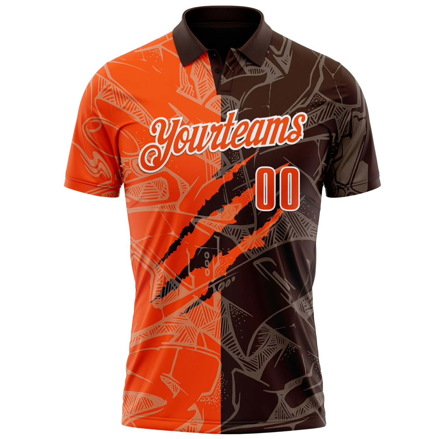 Custom Graffiti Pattern Orange Brown-White 3D Scratch Performance Polo Shirt - Image 2