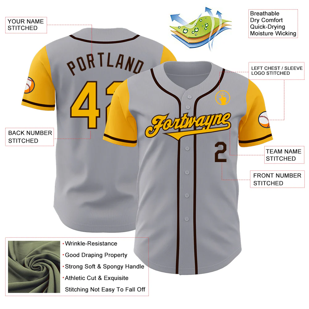 Custom Gray Gold-Brown Authentic Two Tone Baseball Jersey - Image 3