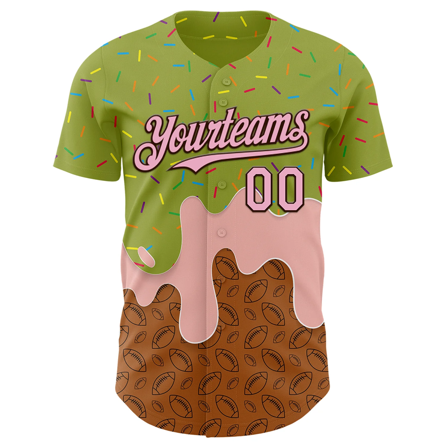 Custom Green Light Pink-Brown Foodie Dripping Ice Cream Authentic Baseball Jersey - Image 2