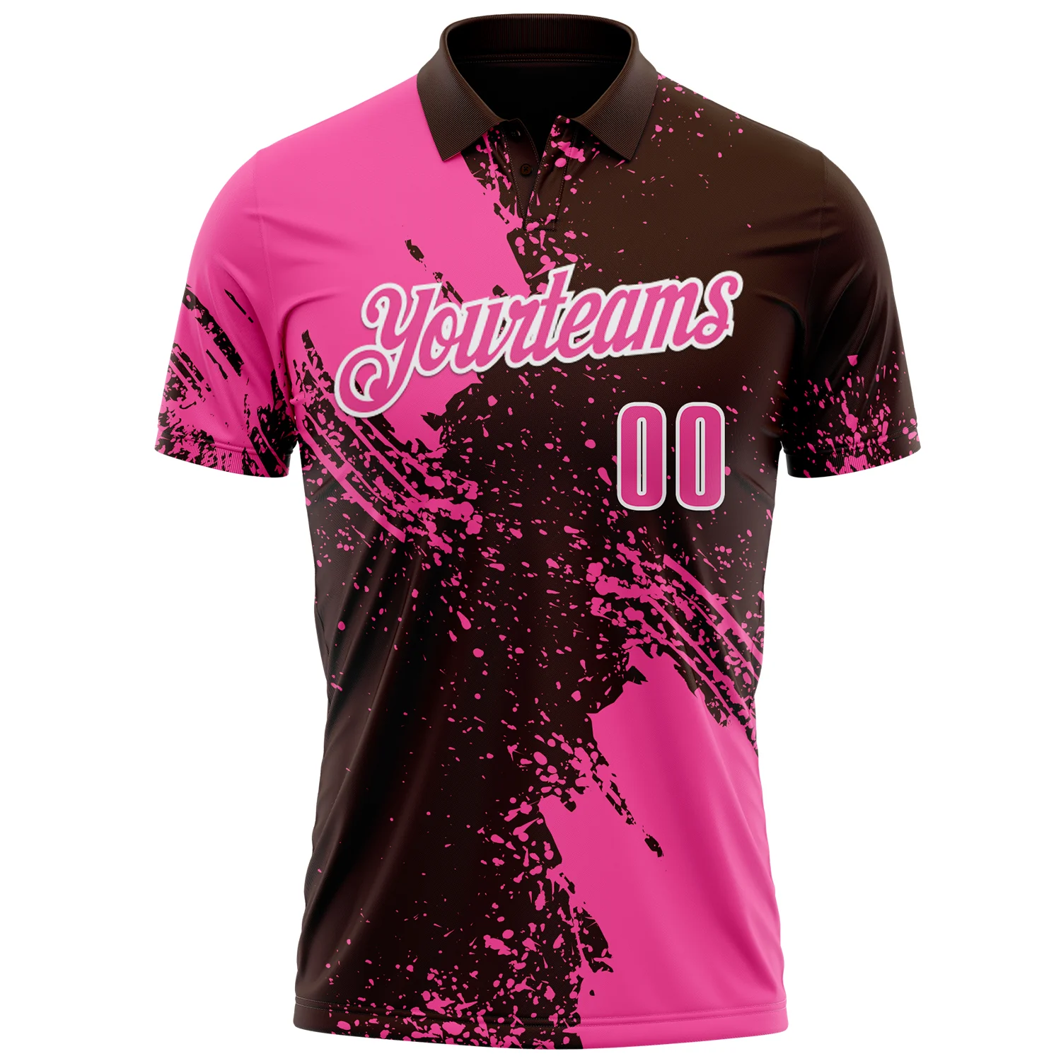 Custom Pink Brown-White 3D Pattern Design Abstract Brush Stroke Performance Polo Shirt - Image 2