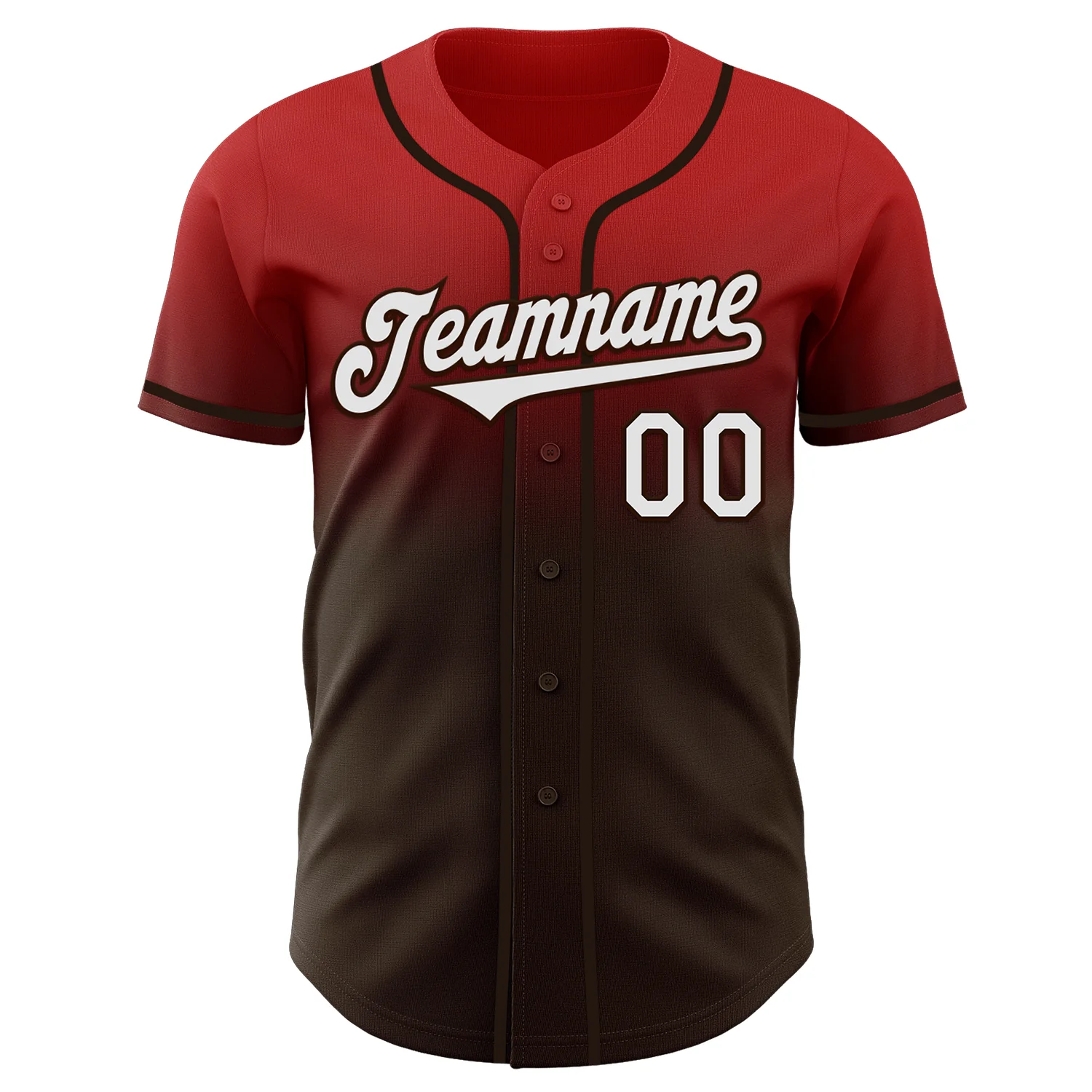 Custom Red White-Brown Authentic Fade Fashion Baseball Jersey - Image 2