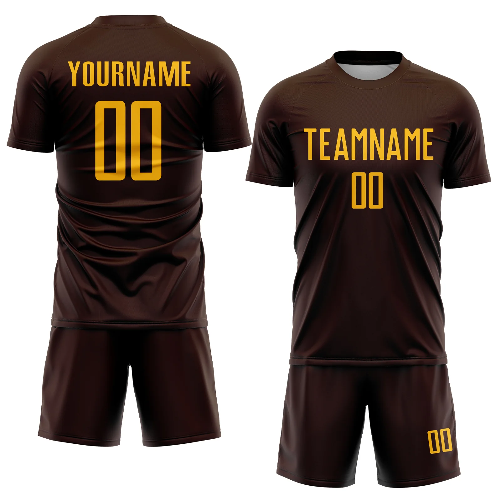 Custom Brown Gold Sublimation Soccer Uniform Jersey - Image 2