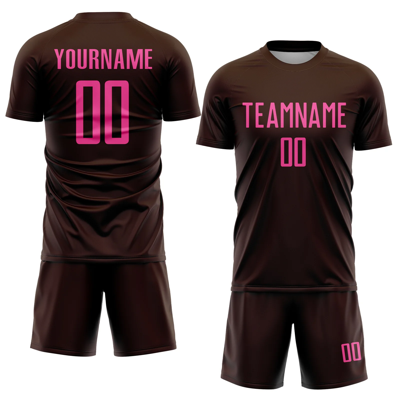 Custom Brown Pink Sublimation Soccer Uniform Jersey - Image 2