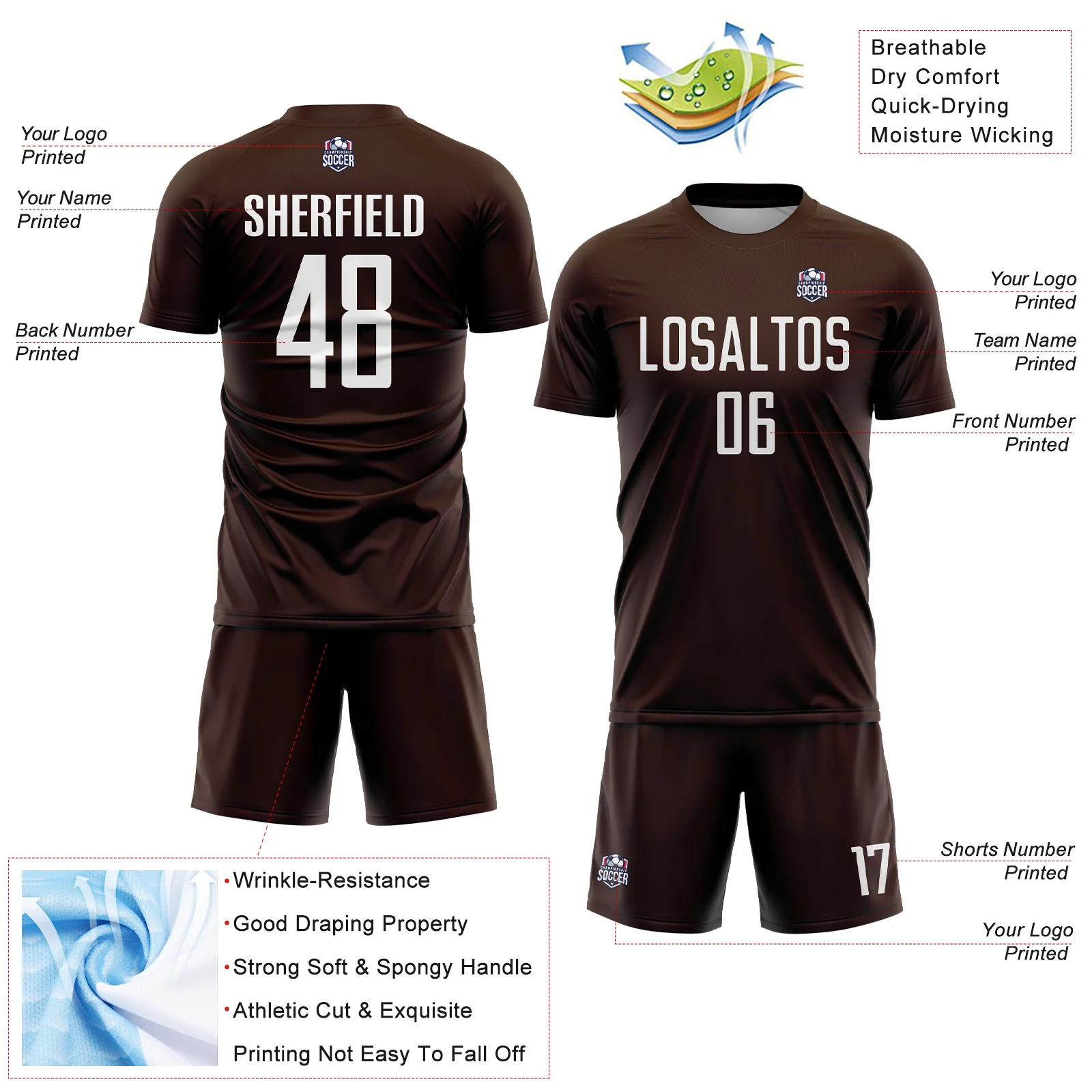 Custom Brown White Sublimation Soccer Uniform Jersey - Image 4