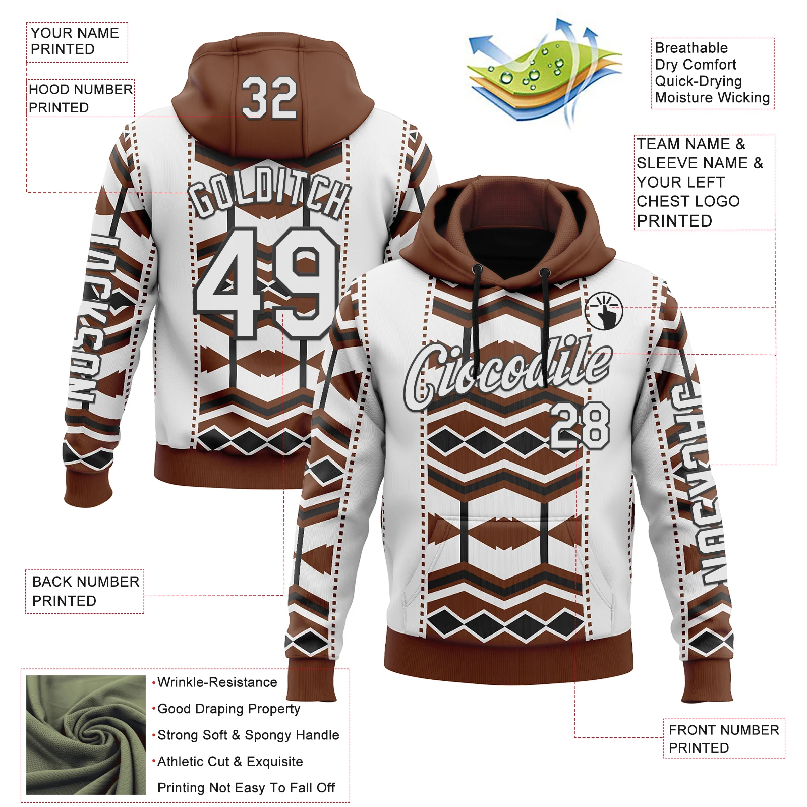 Custom White Brown-Black 3D Pattern Design Western Cowboy Tribal Ethnic Sports Pullover Sweatshirt Hoodie - Image 2