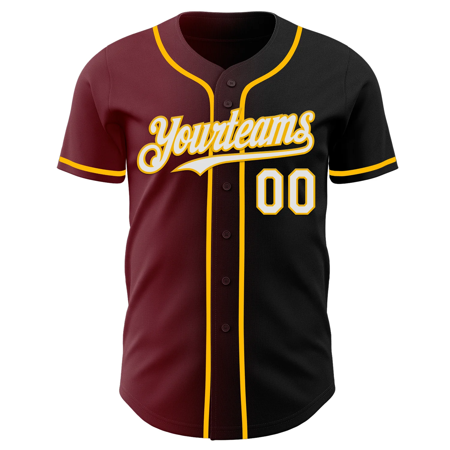 Custom Black White Burgundy-Gold Authentic Gradient Fashion Baseball Jersey - Image 2