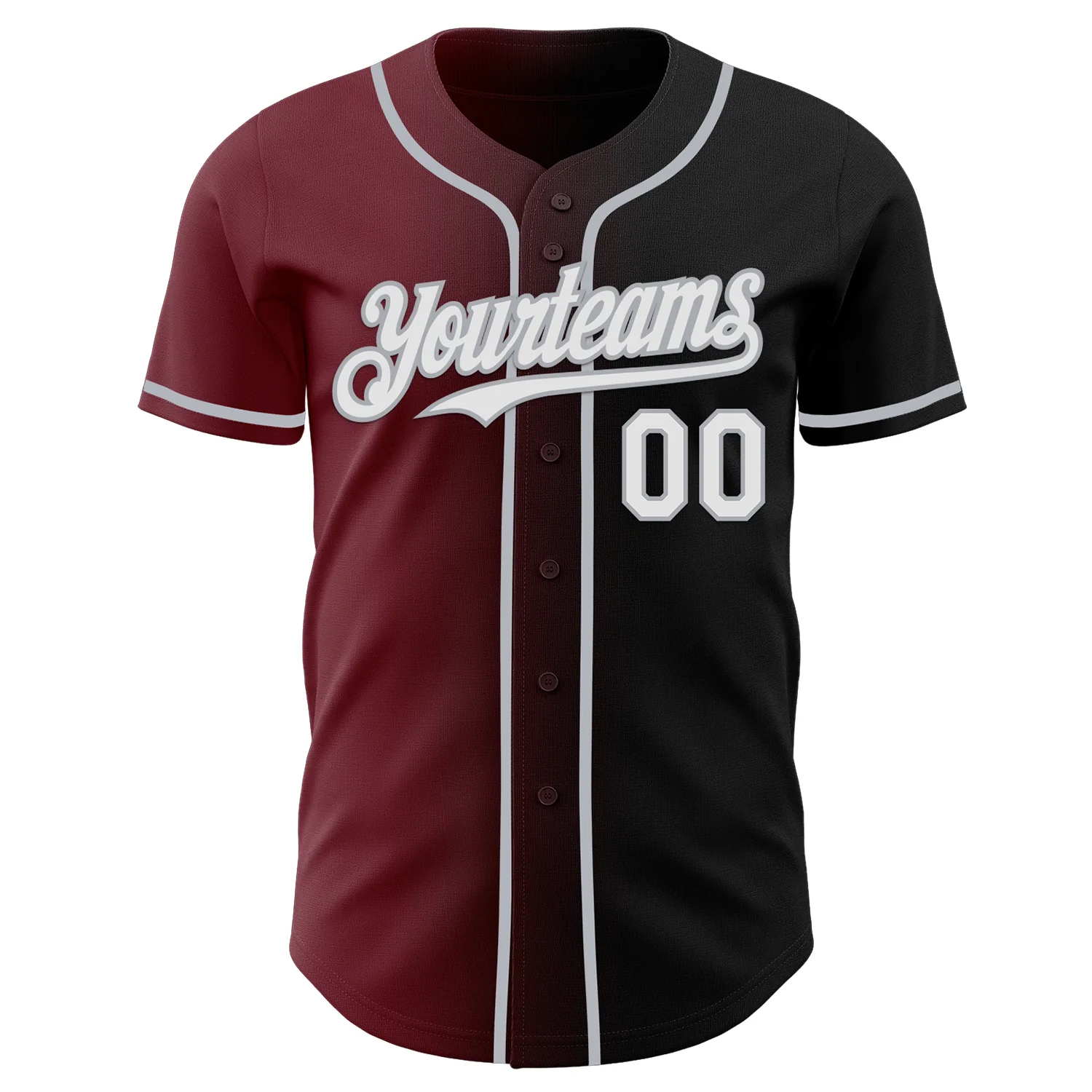 Custom Black White Burgundy-Gray Authentic Gradient Fashion Baseball Jersey - Image 2