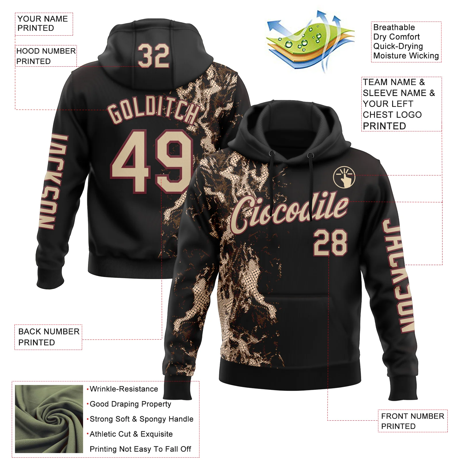Custom Black City Cream-Burgundy 3D Pattern Design Western Cowboy Tribal Ethnic Sports Pullover Sweatshirt Hoodie - Image 2