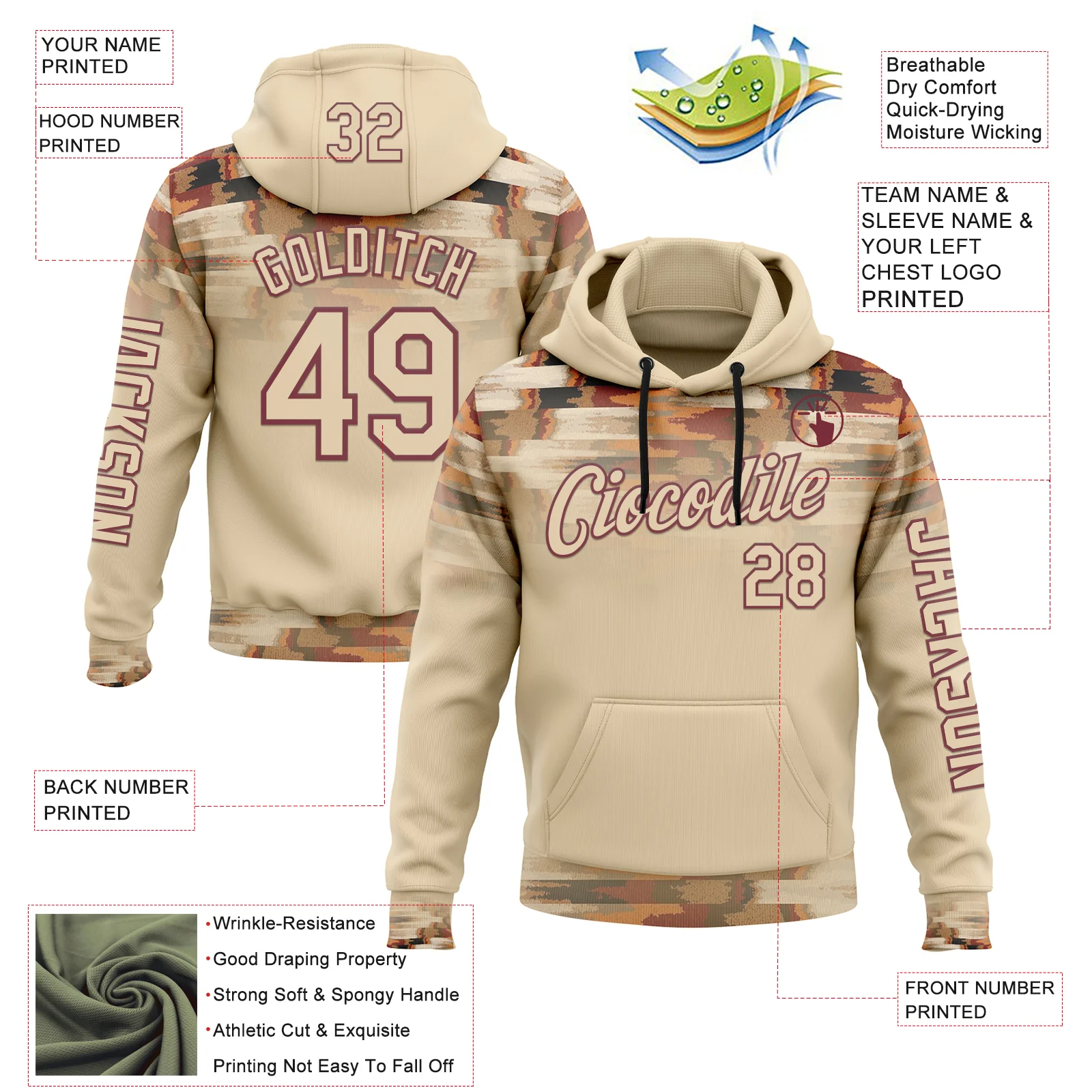 Custom City Cream Burgundy 3D Pattern Design Western Cowboy Tribal Ethnic Sports Pullover Sweatshirt Hoodie - Image 2