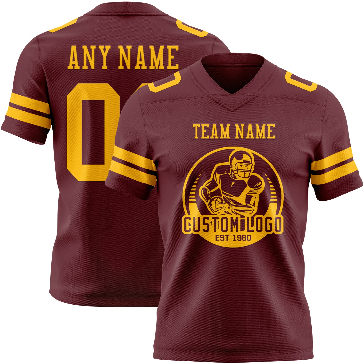 Custom Burgundy Gold Authentic Football Jersey - Image 2