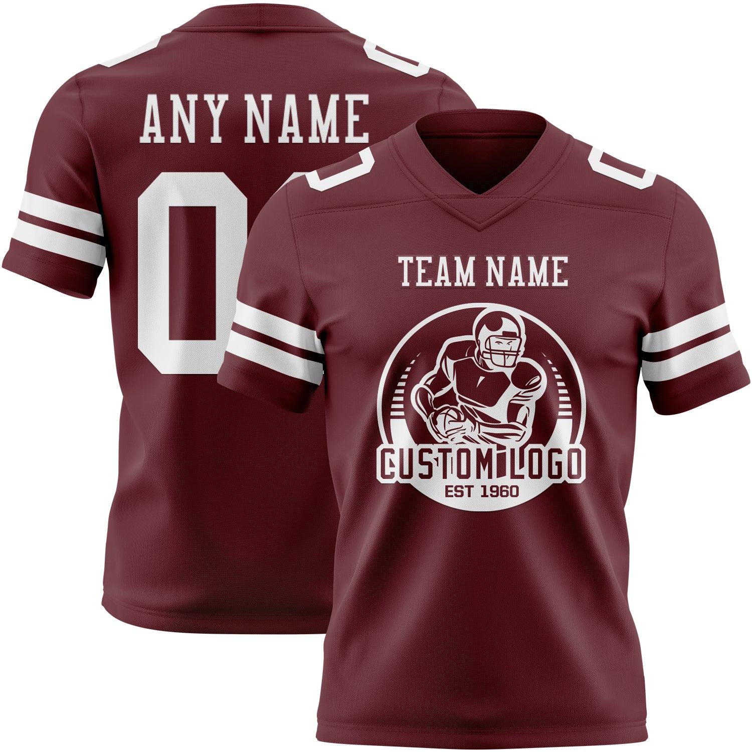 Custom Burgundy White Authentic Football Jersey - Image 2