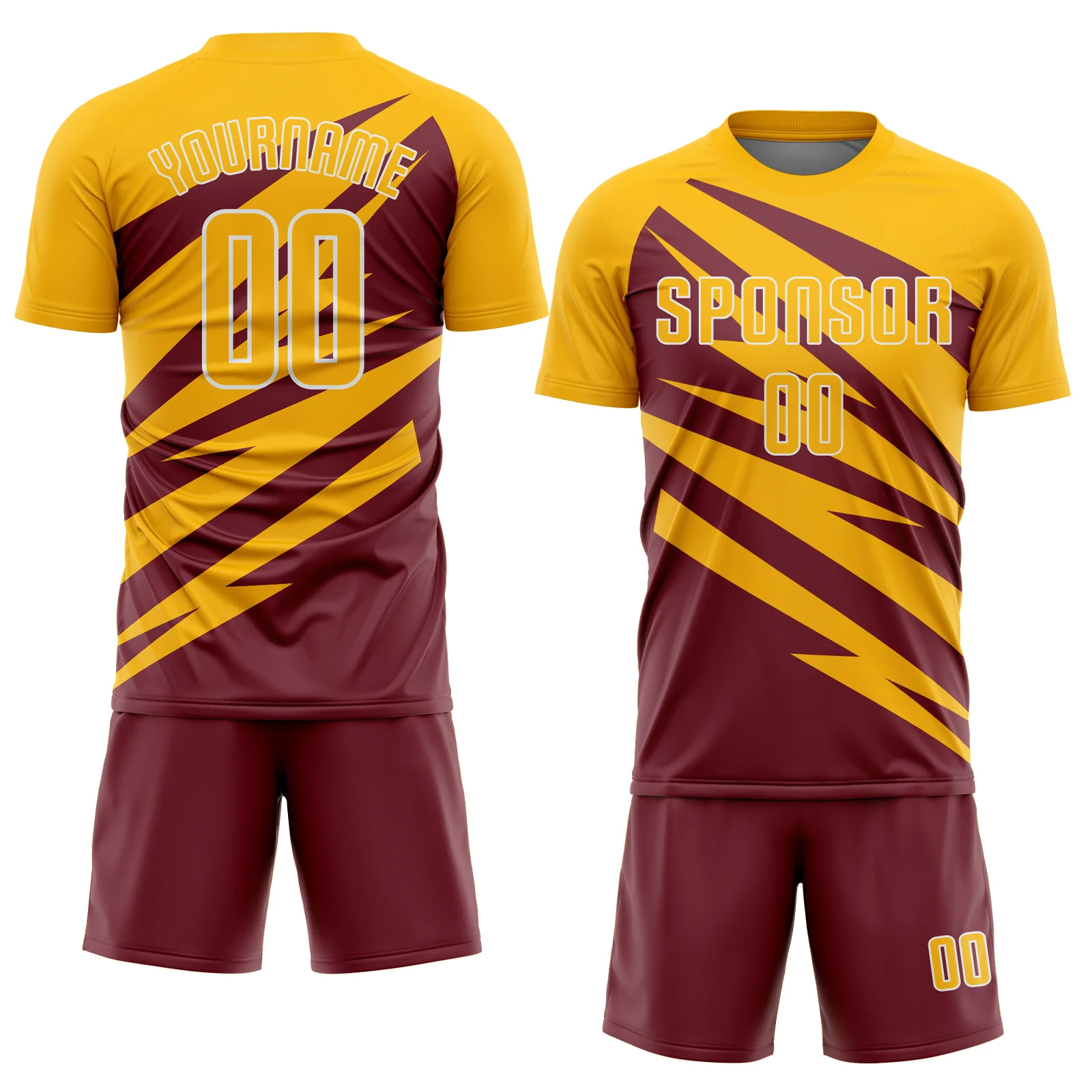 Custom Gold Burgundy-White Abstract Line Sports Sublimation Soccer Uniform Jersey - Image 2