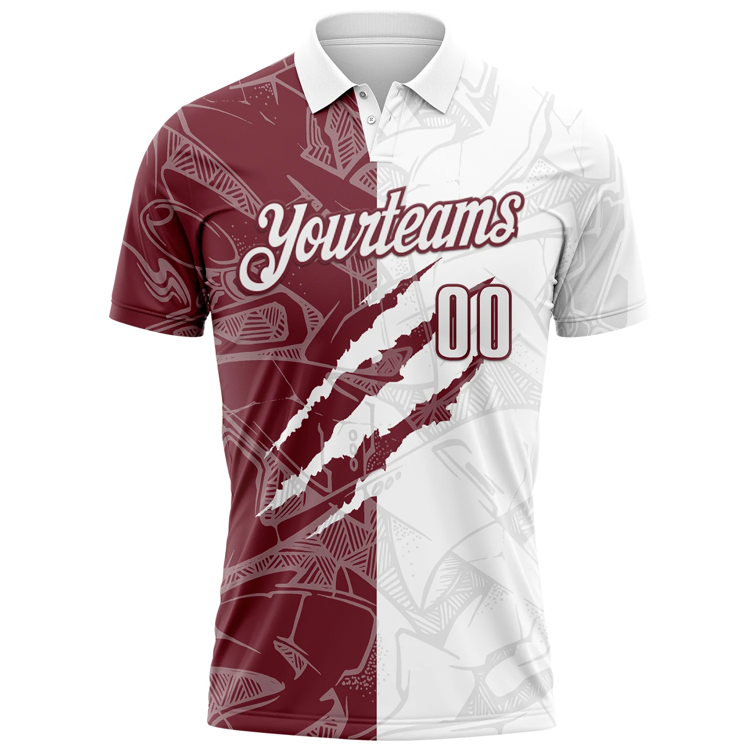 Custom Graffiti Pattern White-Burgundy 3D Scratch Performance Polo Shirt - Image 2